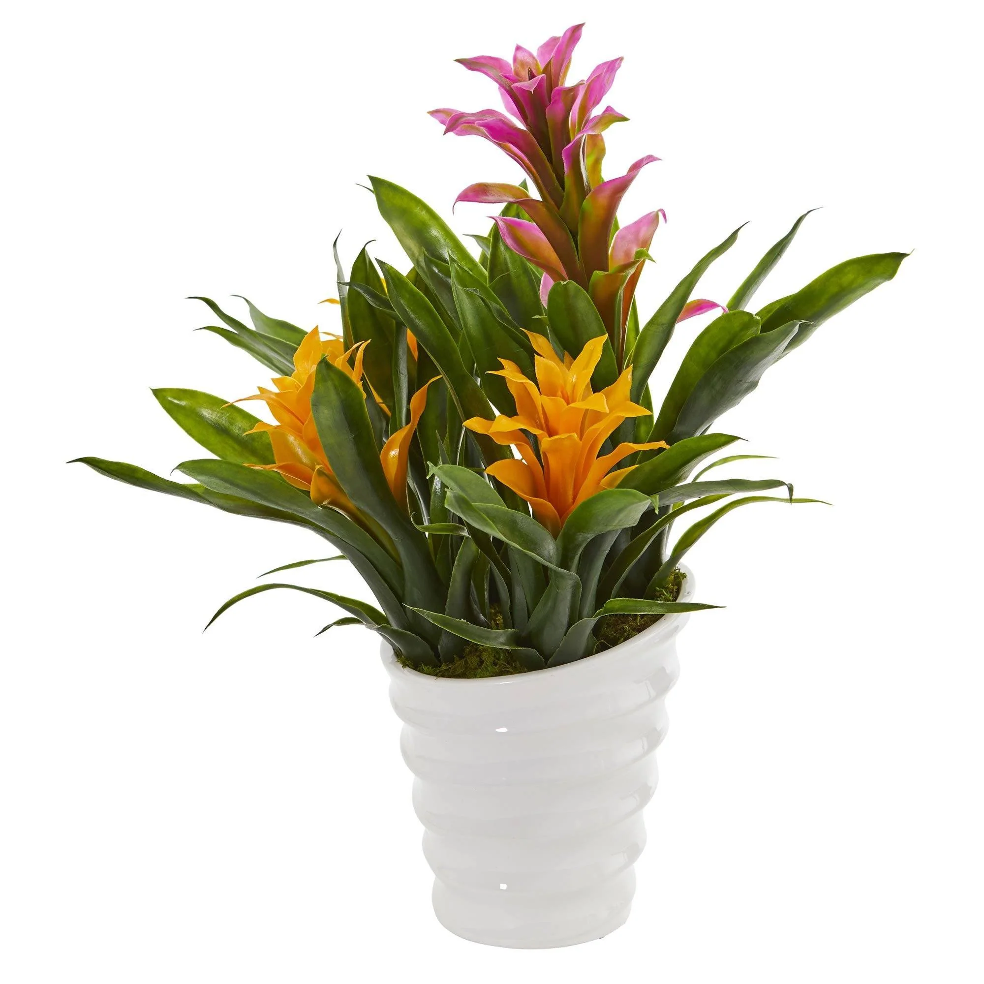 Bromeliad Artificial Plant in White  Vase - Image 7