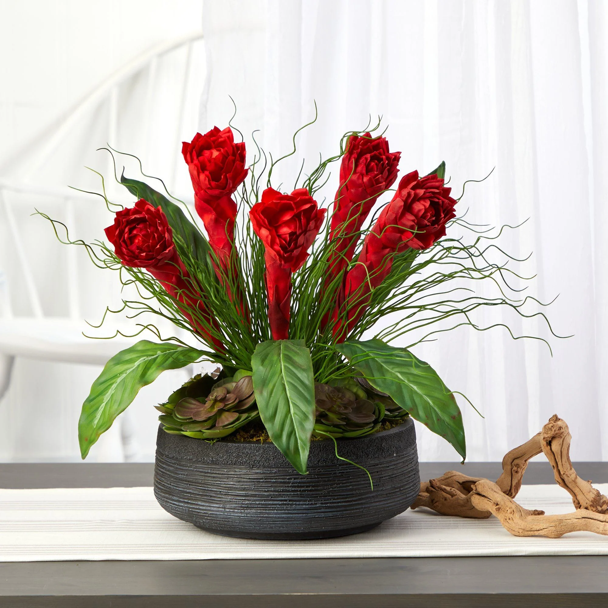 17” Ginger and Echeveria Succulent Artificial Plant in Decorative Bowl - Image 3