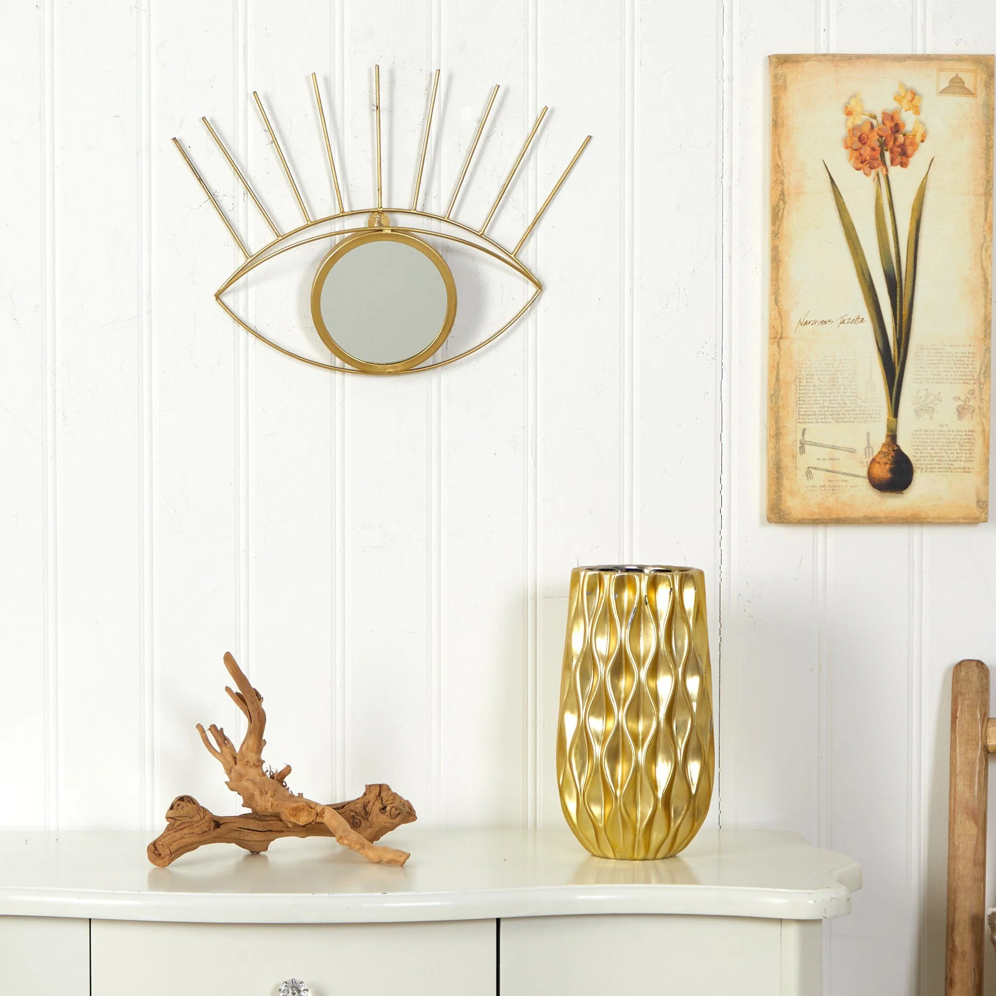 17” Gold Metal Glam Eye Wall Decor Accent Mirror - Image 3