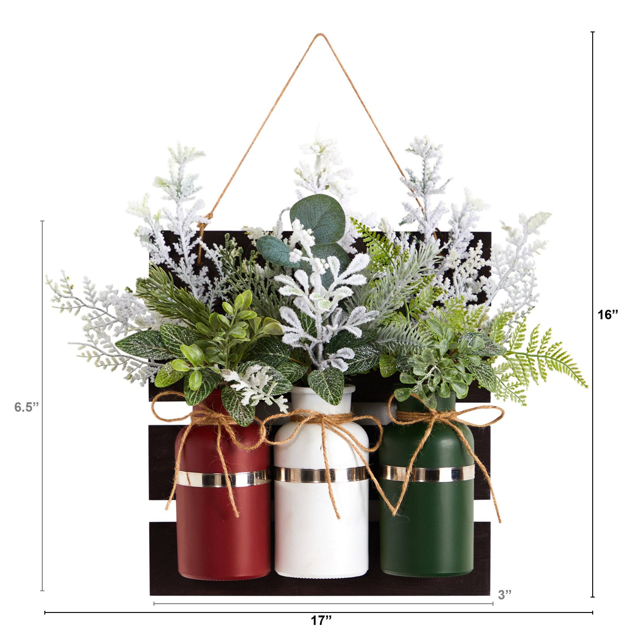 17” Holiday Assorted Christmas Pine Hanging Three Piece Mason Jar Arrangement Wall Art Décor - Image 2