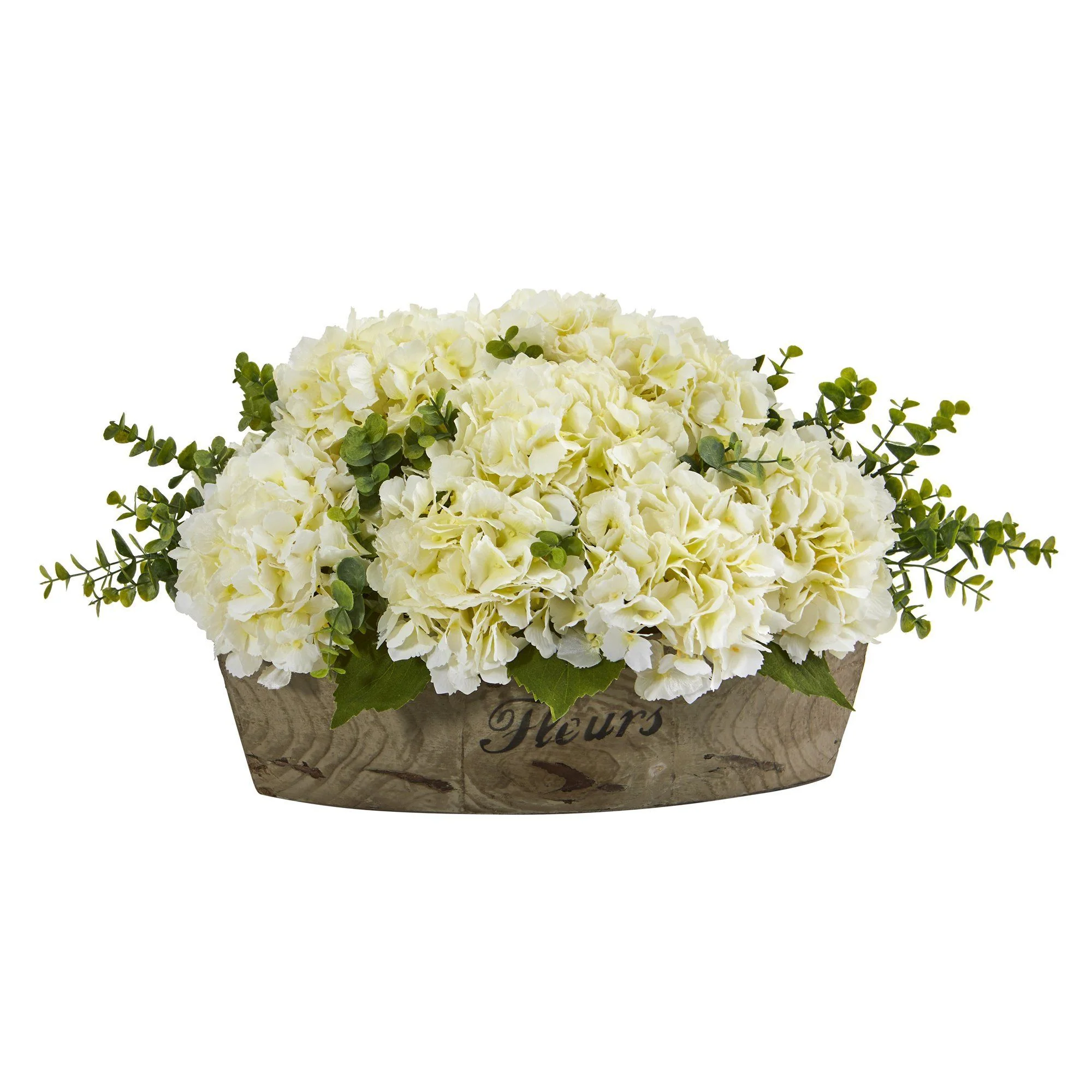 17” Hydrangea and Eucalyptus Artificial Arrangement - Image 2
