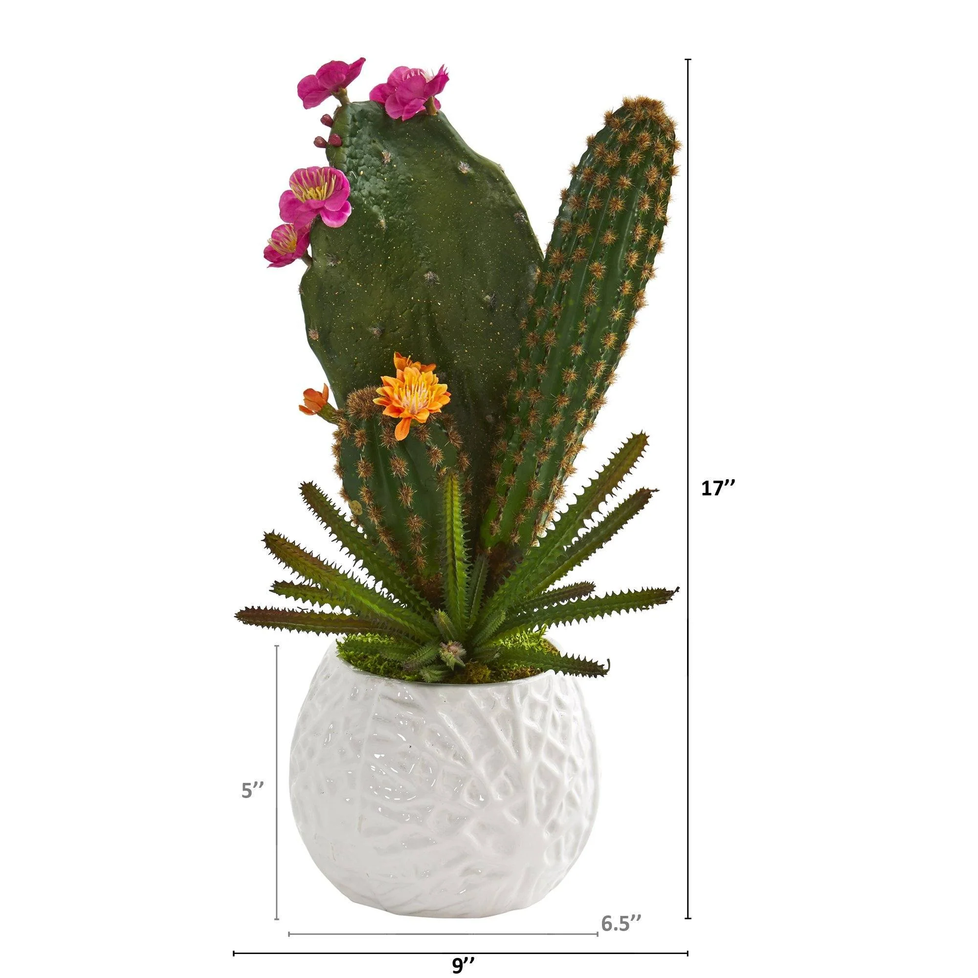 17” Mixed Cactus Artificial Plant in White Planter - Image 2