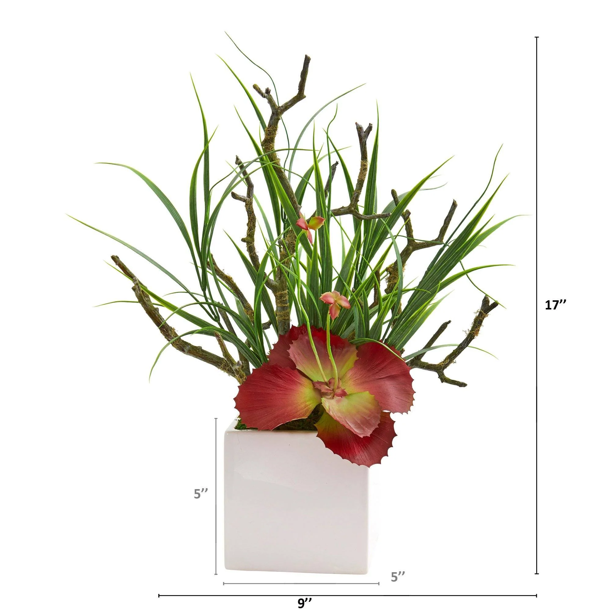 17” Succulent and Grass Artificial Plant in White Planter - Image 2