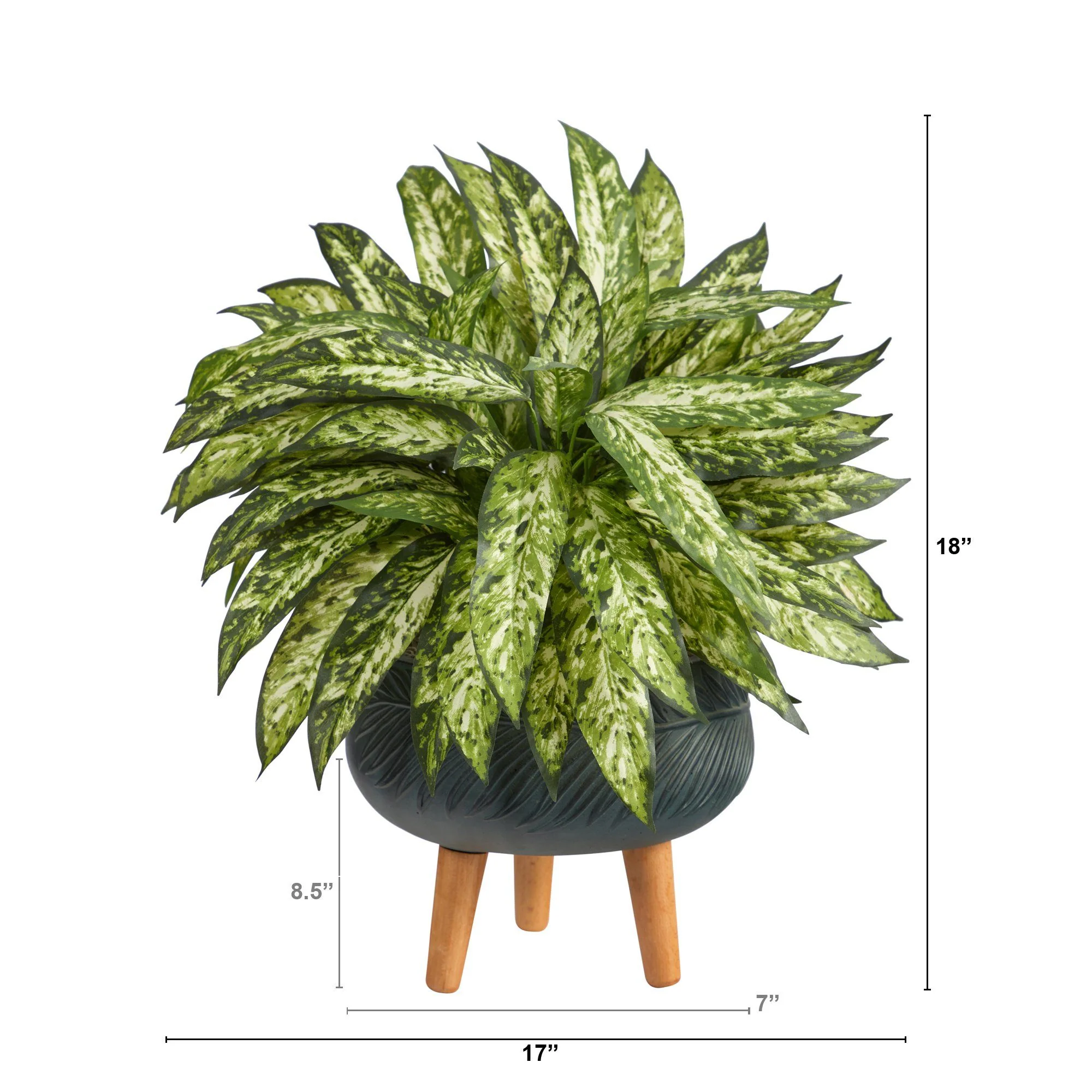 18” Aglaonema Artificial Plant in Black Planter with Stand - Image 2