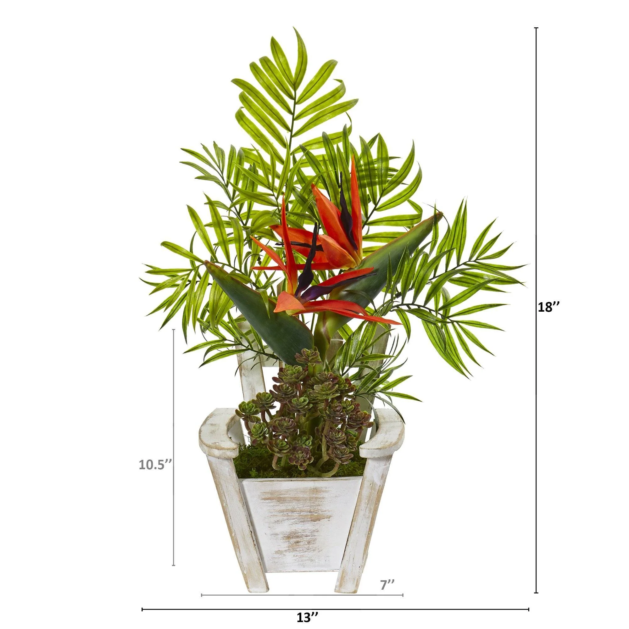 18” Bird of Paradise and Areca Palm Artificial Arrangement in Chair Planter - Image 2