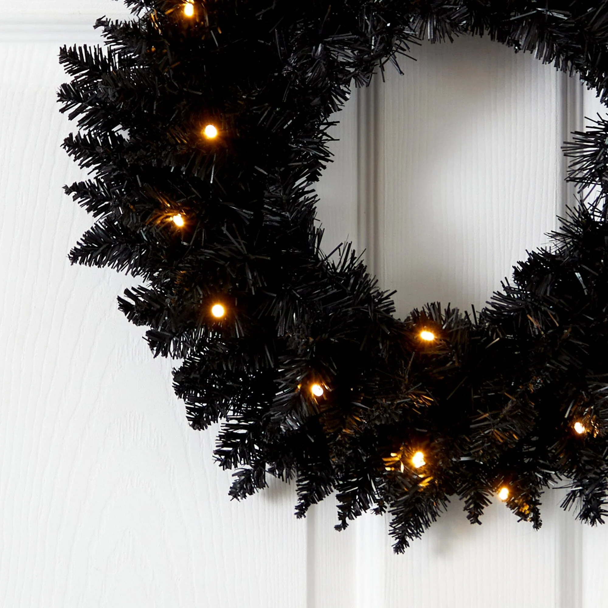 18” Black Artificial Wreath with 20 Warm White LED Lights - Image 2