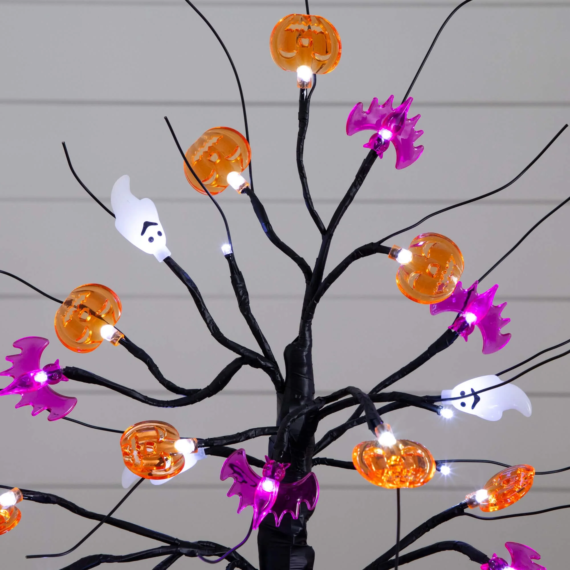 18" Pre-Lit Artificial Halloween Ghost, Bats & Pumpkins 24 LED Lighted Ornament Tree - Image 2