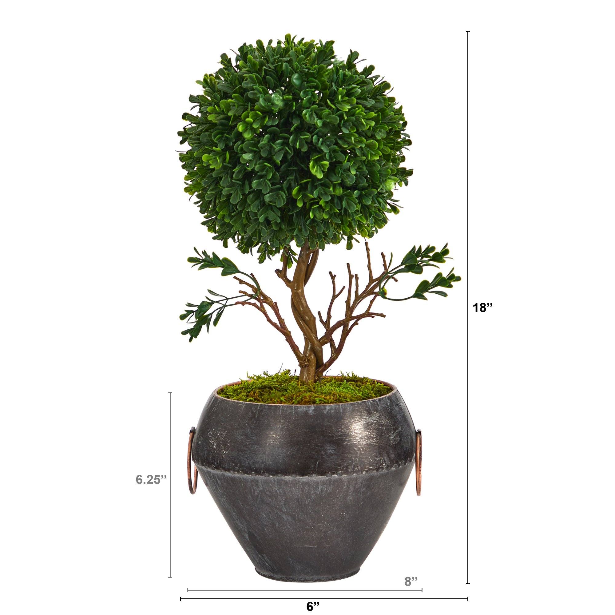 18” Boxwood Topiary Artificial Tree in Metal Bowl (Indoor/Outdoor) - Image 3