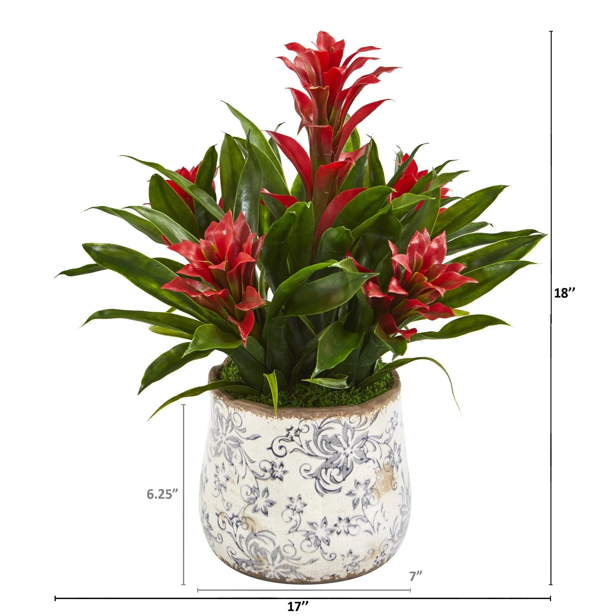18” Bromeliad Artificial Plant in Floral Vase - Image 2