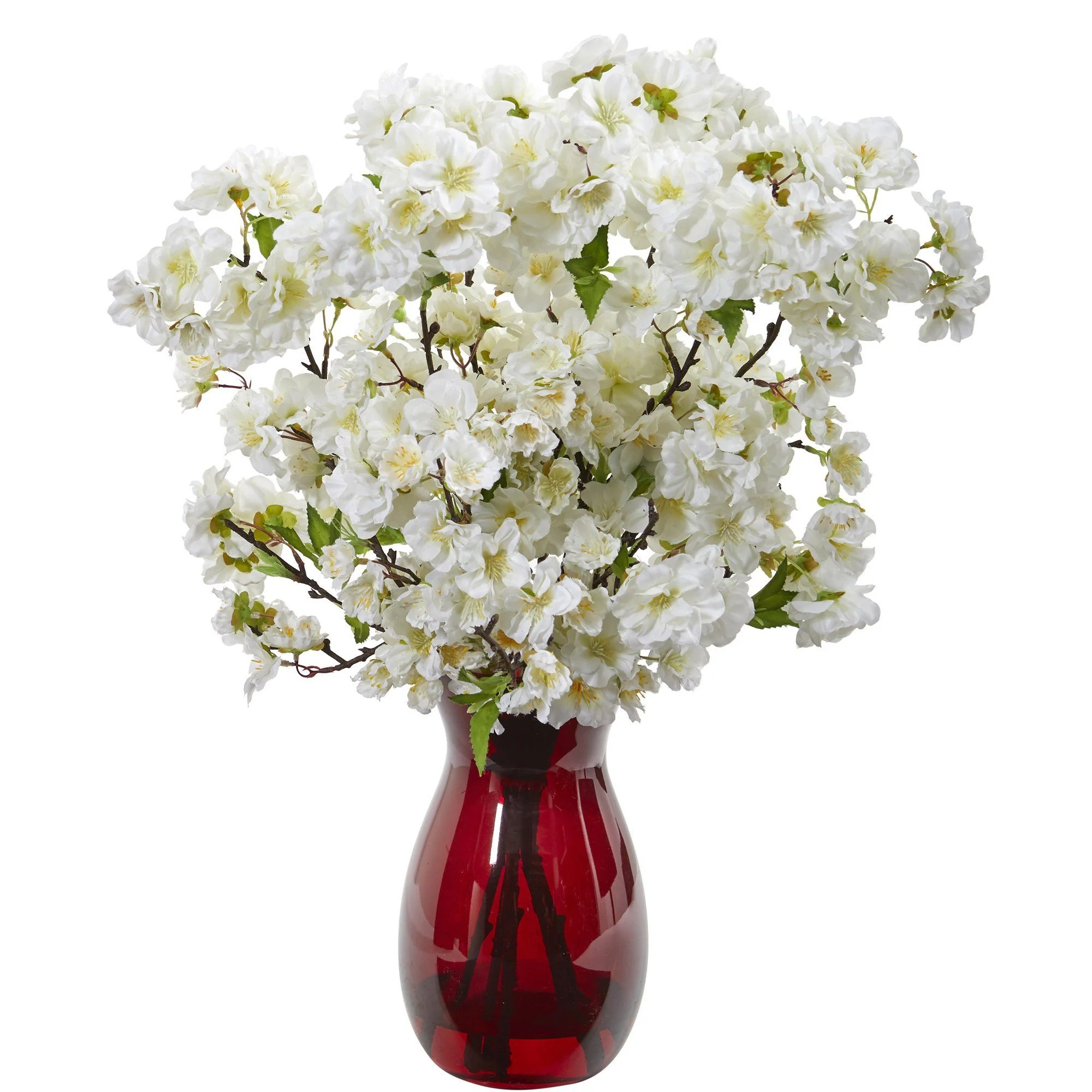 18” Cherry Blossom Artificial Arrangement in Ruby Vase - Image 2
