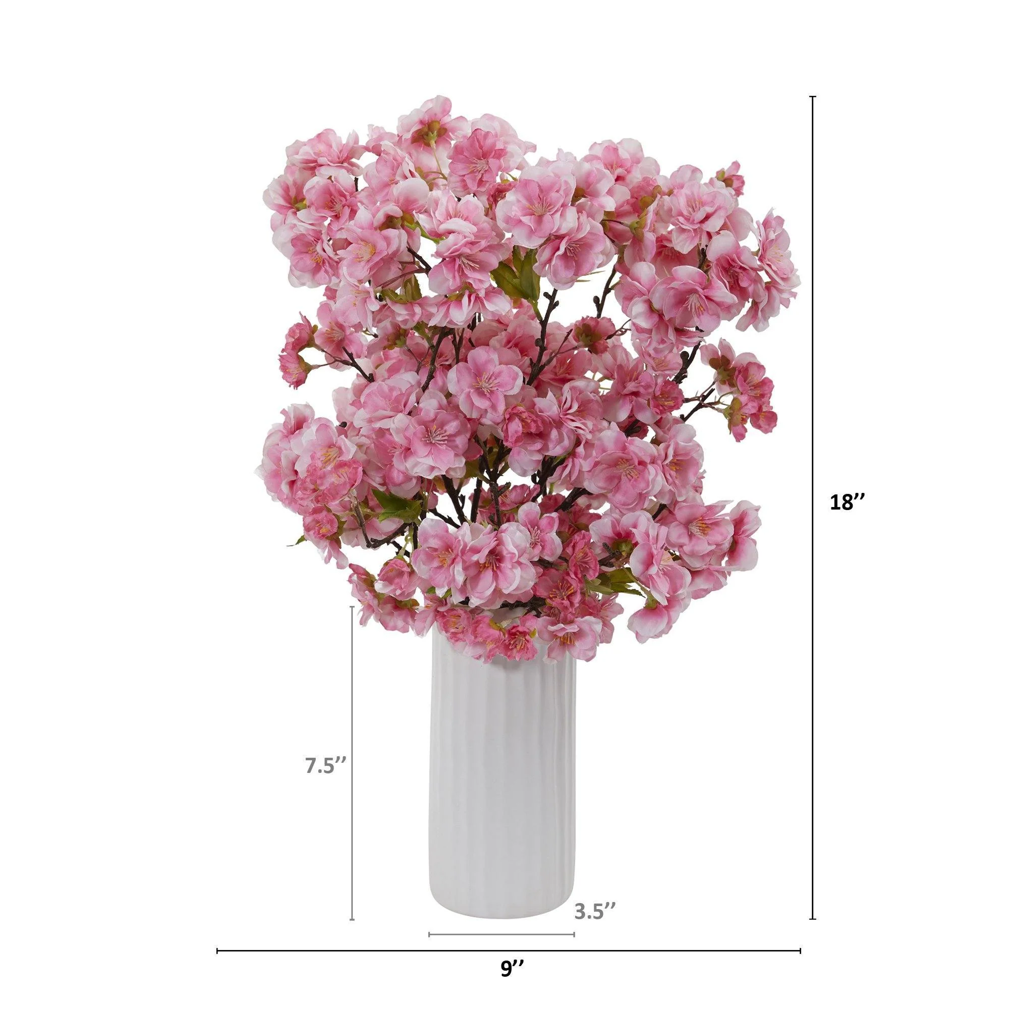 18” Cherry Blossom Artificial Arrangement in White Vase - Image 3