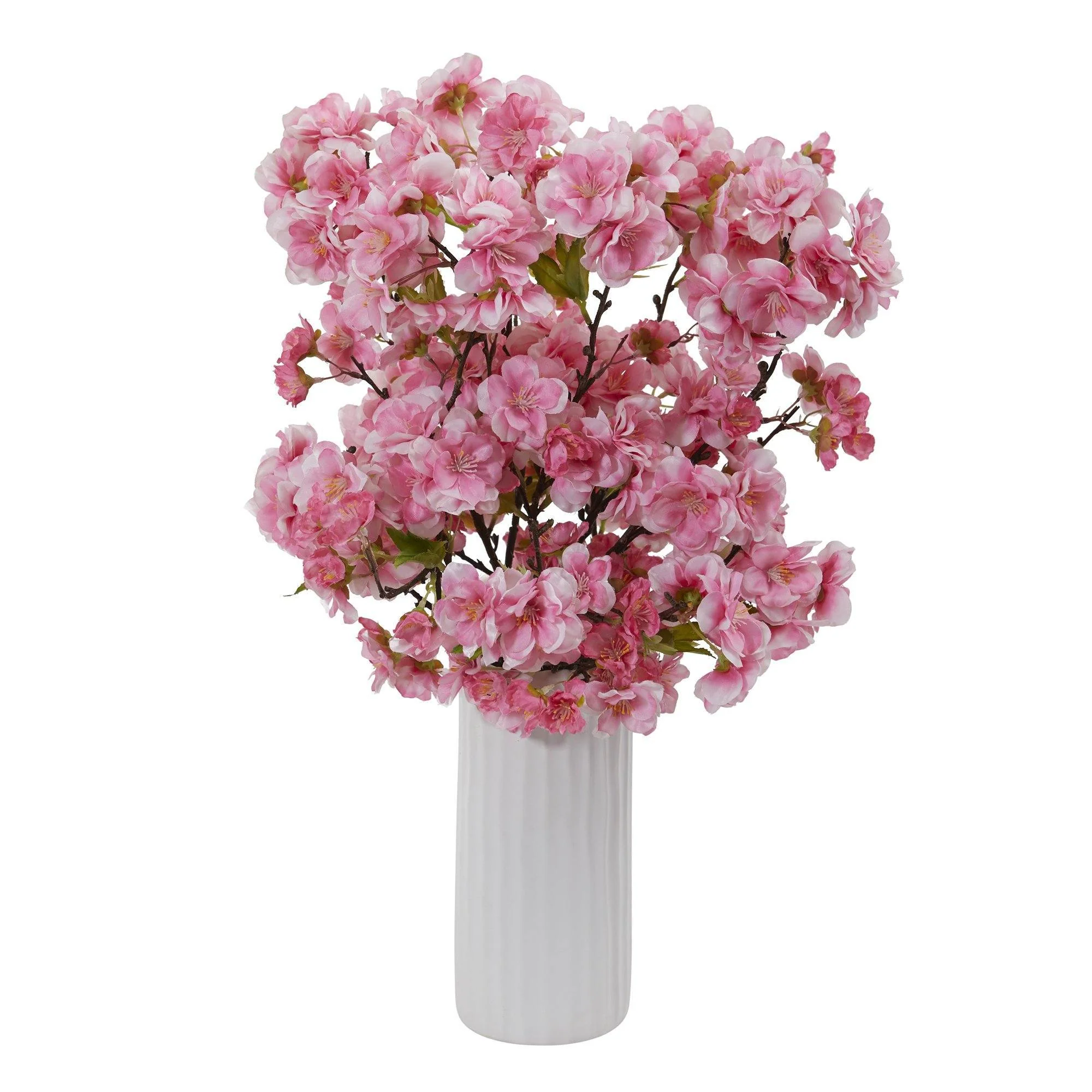18” Cherry Blossom Artificial Arrangement in White Vase - Image 4