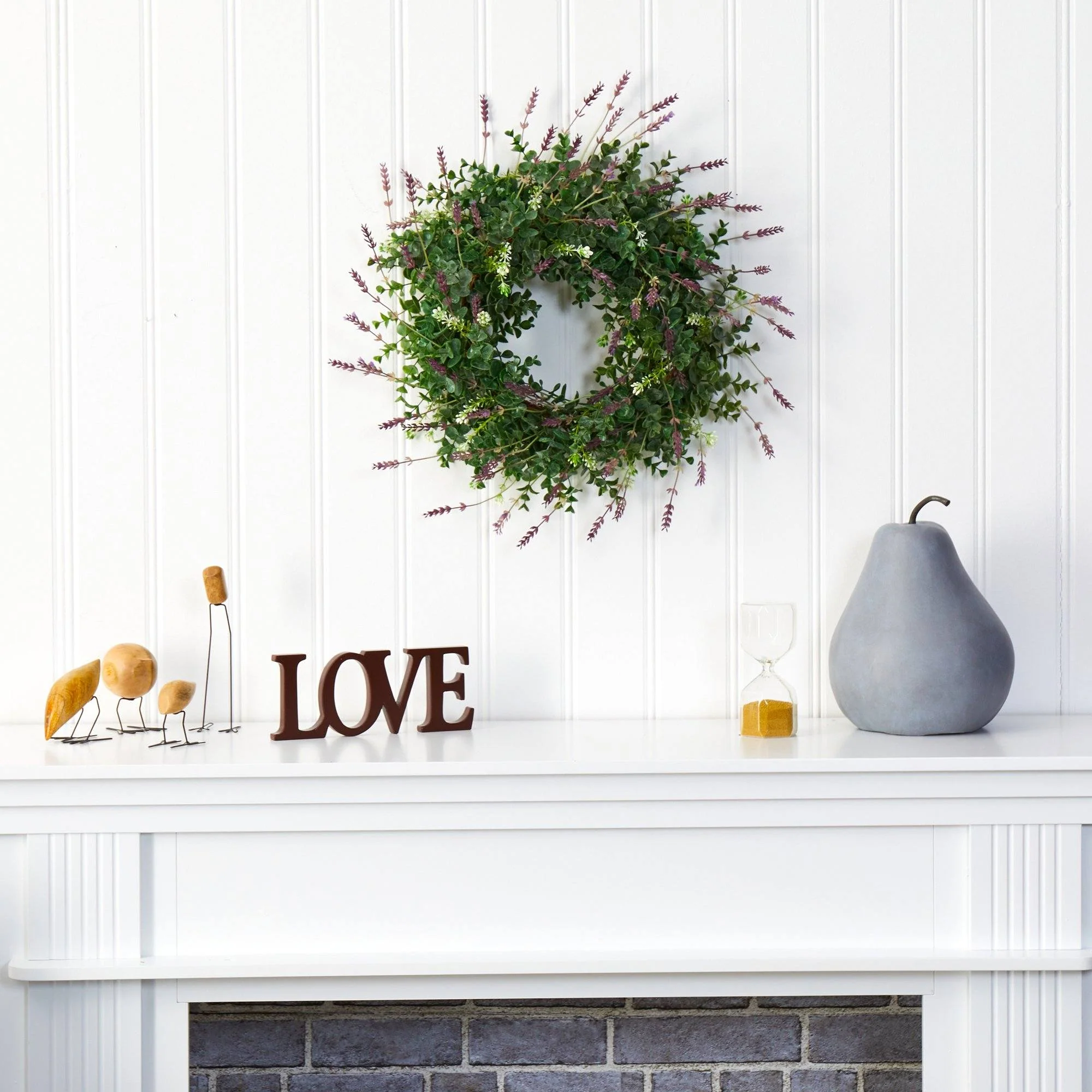 18” Eucalyptus and Lavender Double Ring Artificial Wreath with Twig Base - Image 3