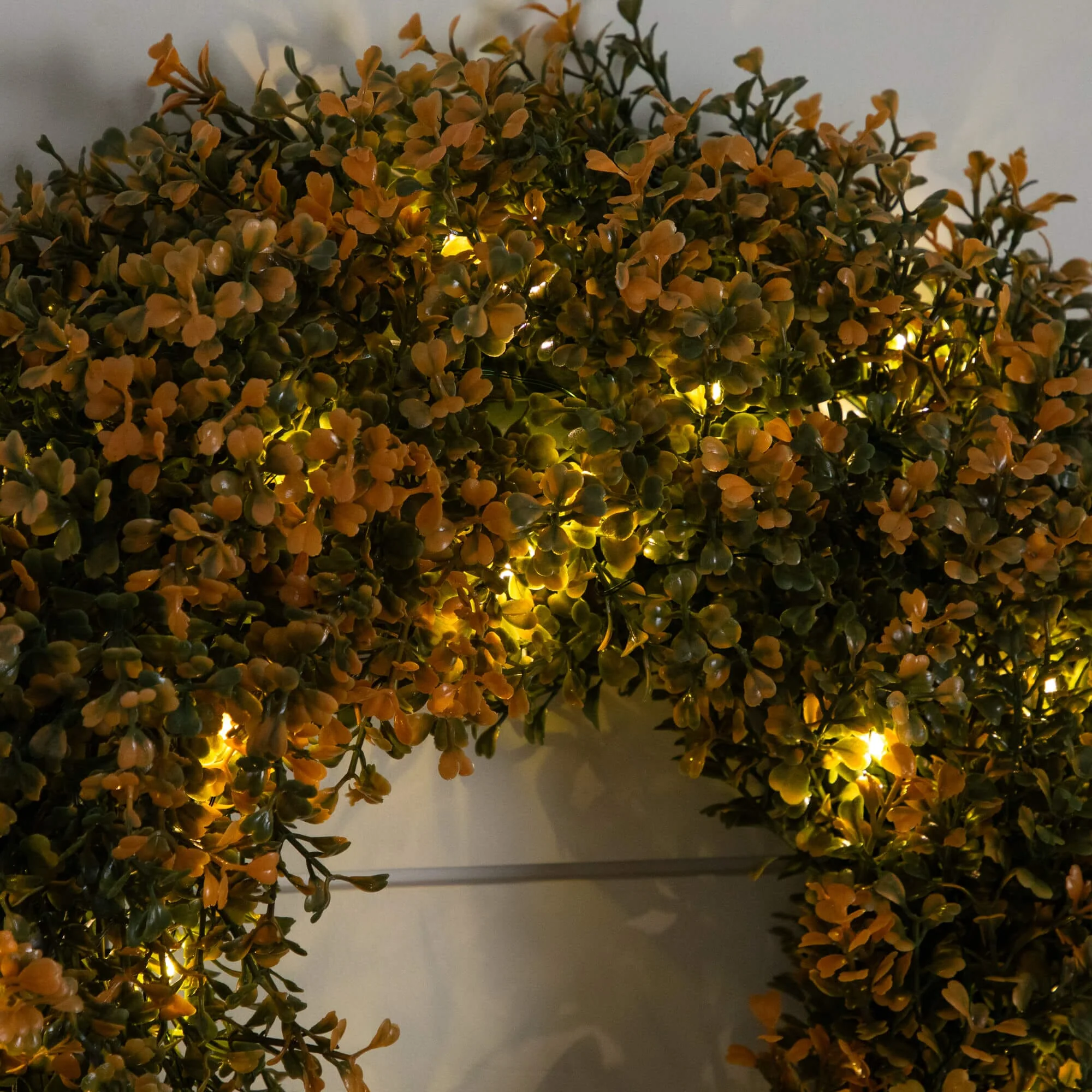18" Pre-Lit Autumn Boxwood Artificial Fall Wreath with 25 Warm White LED Lights - Image 4