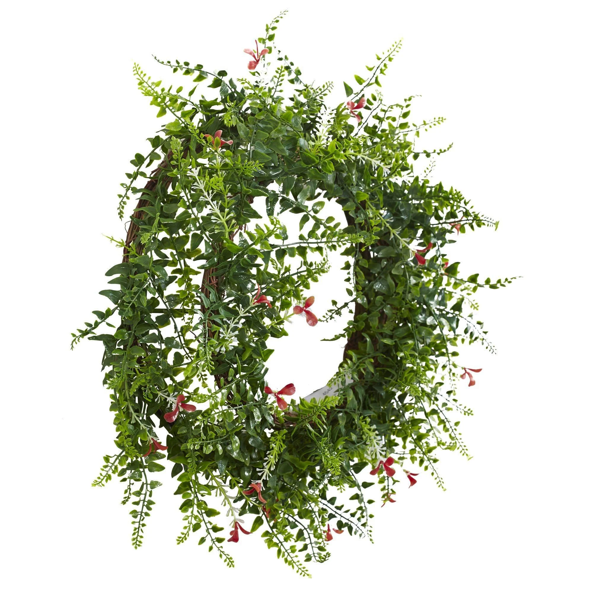 18” Floral & Fern Double Ring Wreath w/Twig Base - Image 3