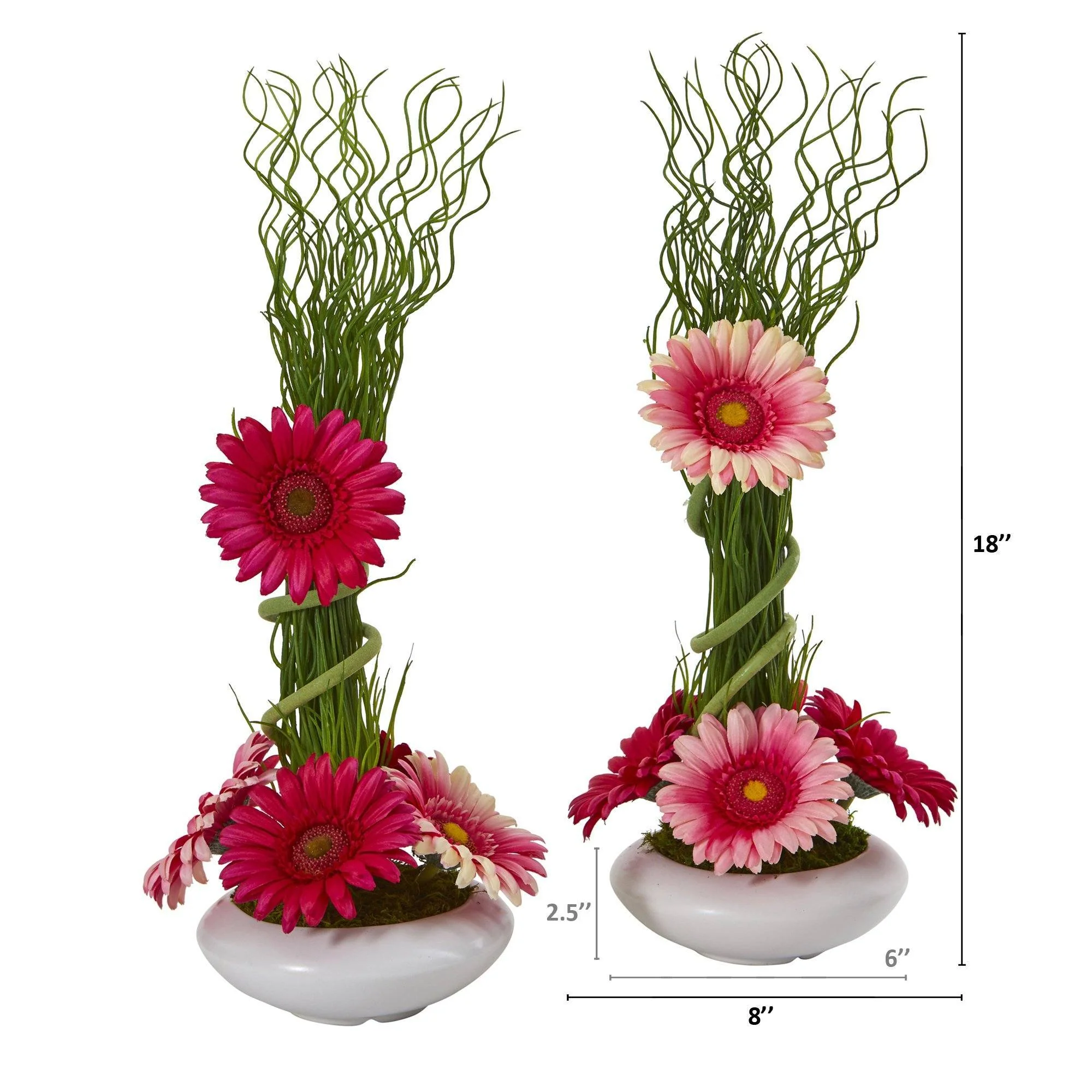18” Gerber Daisy and Grass Arrangement in Vase (Set of 2) - Image 6