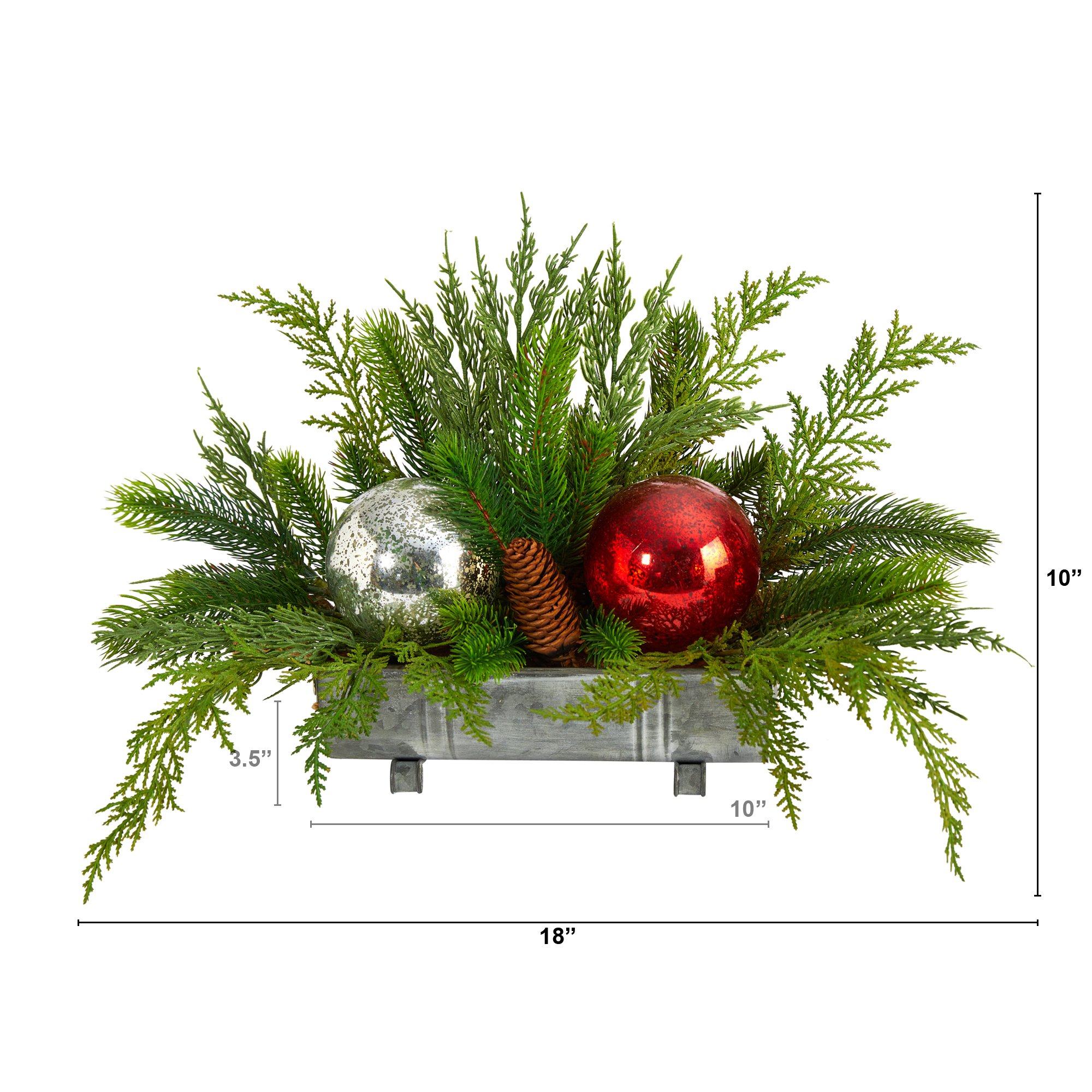 18" Holiday Winter Cedar Pine Artificial Table Christmas Arrangement with Ornaments, Home Décor" - Image 2
