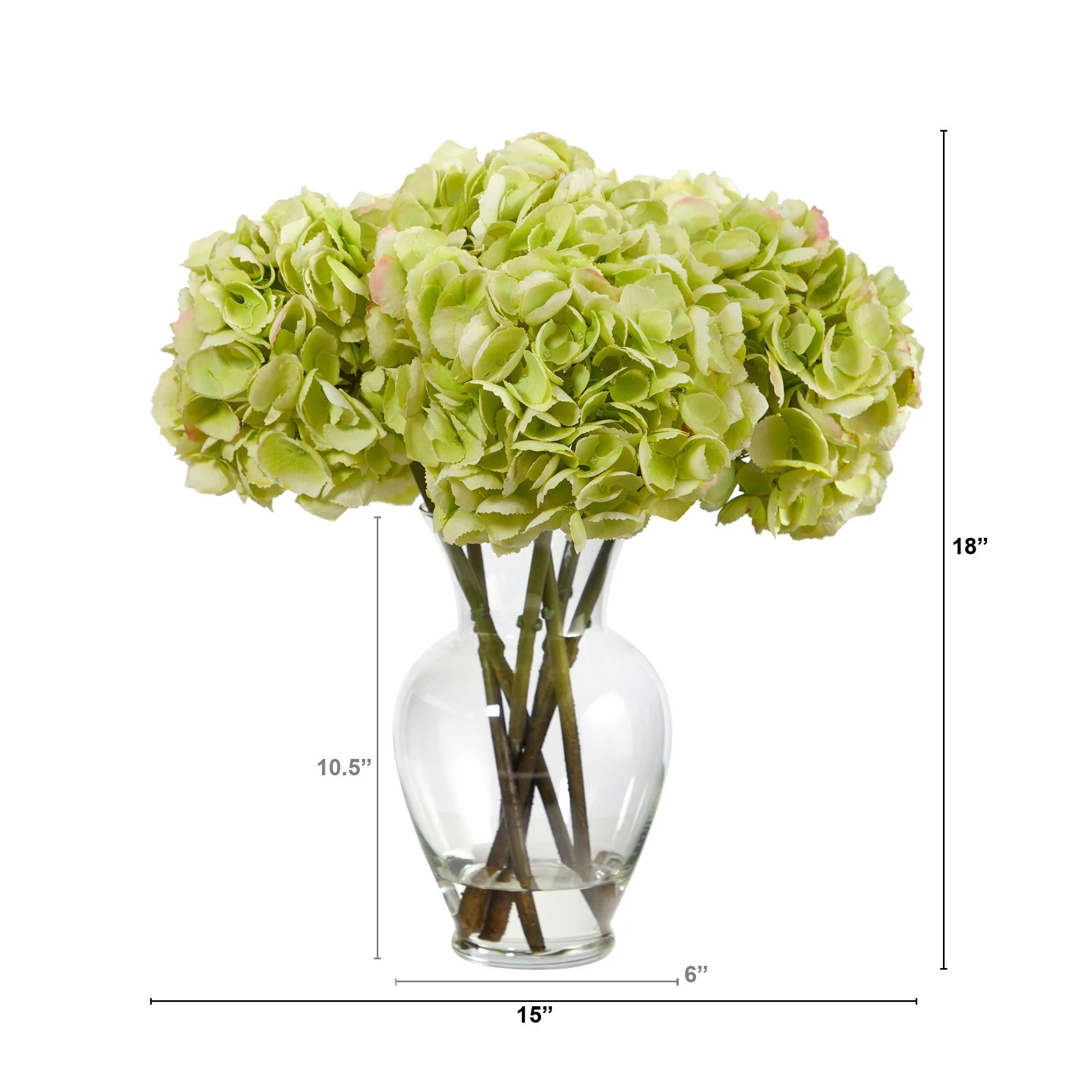 18” Yellow Hydrangea Artificial Arrangement in a Bouquet Glass Vase - Image 2