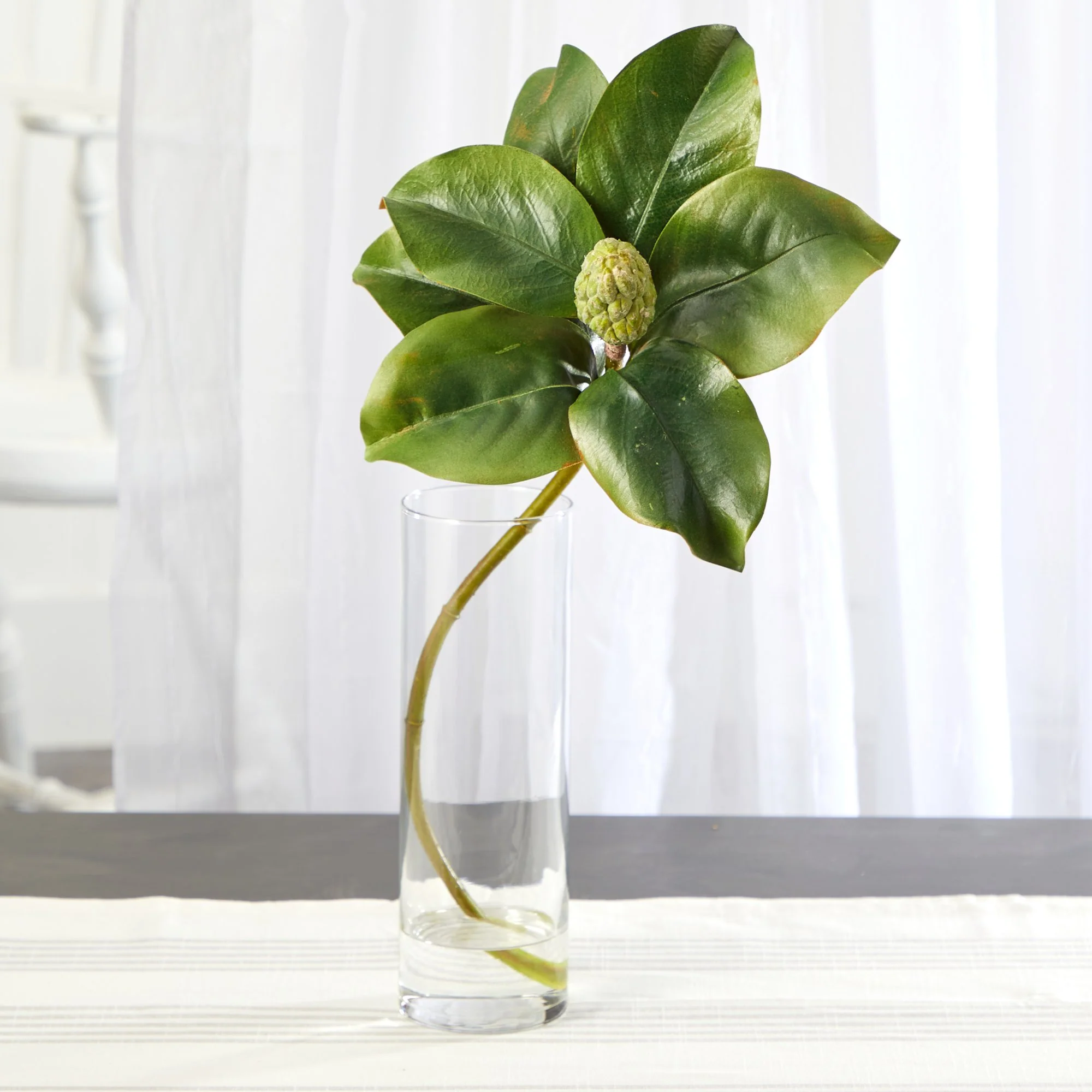 18” Magnolia Artificial Plant in Glass Planter - Image 3