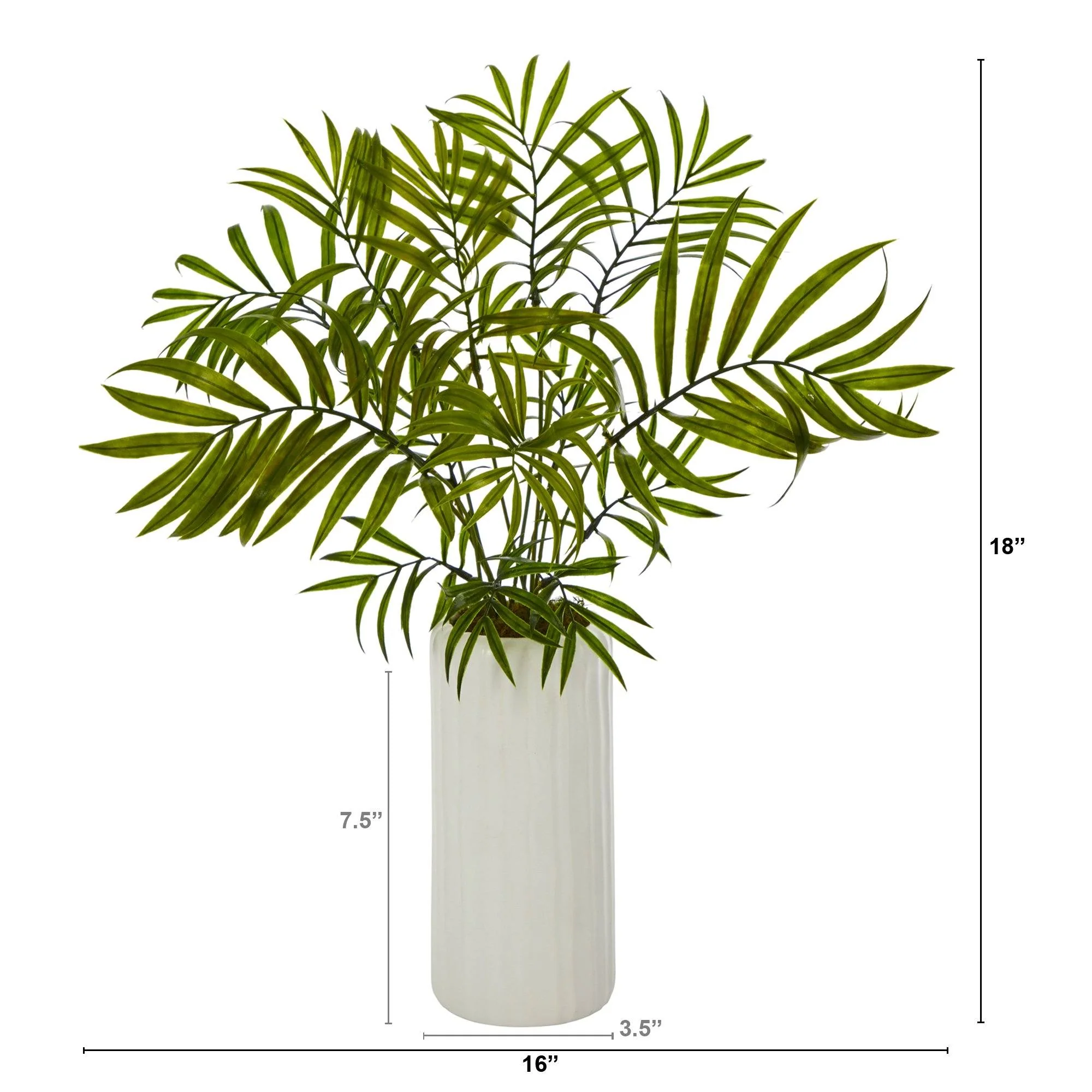 18” Mini Areca Palm Artificial Plant in White Planter - Image 2