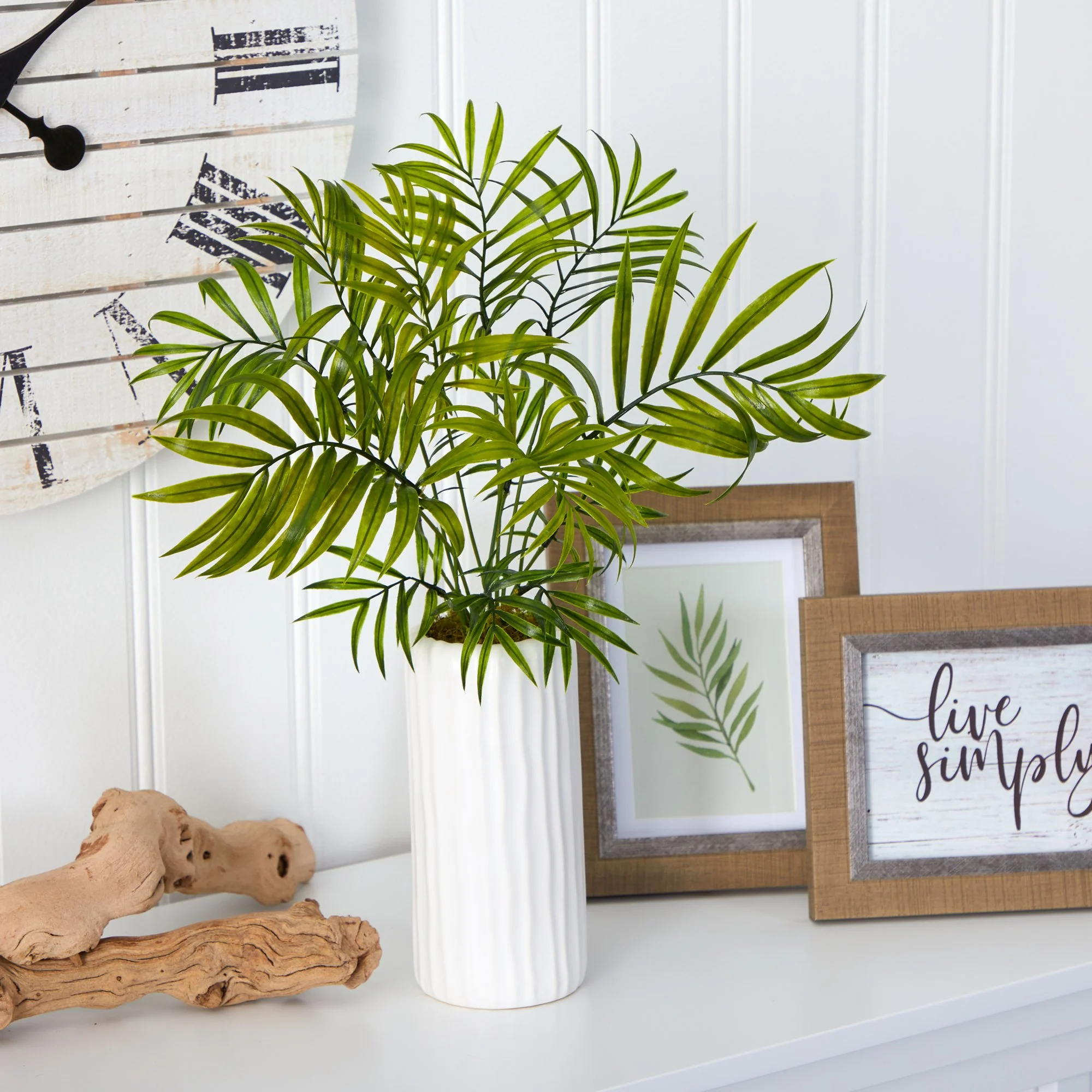 18” Mini Areca Palm Artificial Plant in White Planter - Image 3