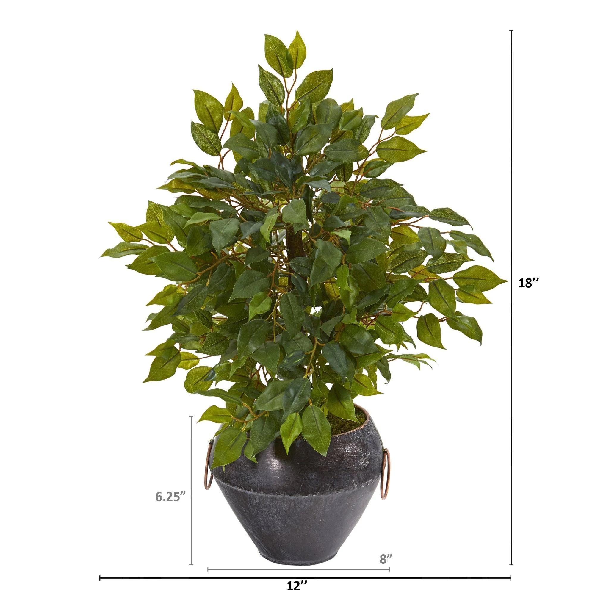 18” Mini Ficus Artificial Tree in Metal Bowl - Image 2