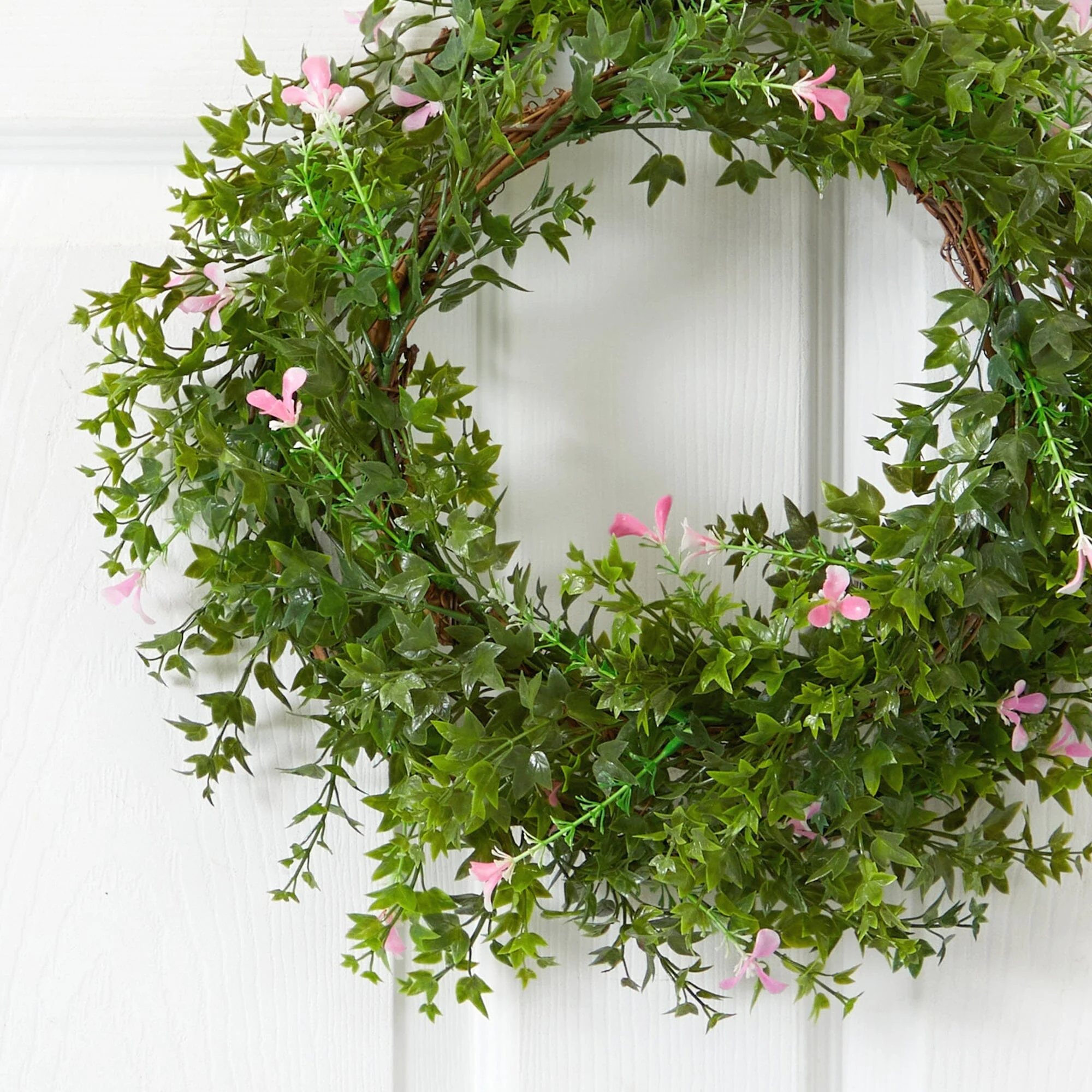 18” Mini Ivy & Floral Double Ring Wreath w/Twig Base - Image 2