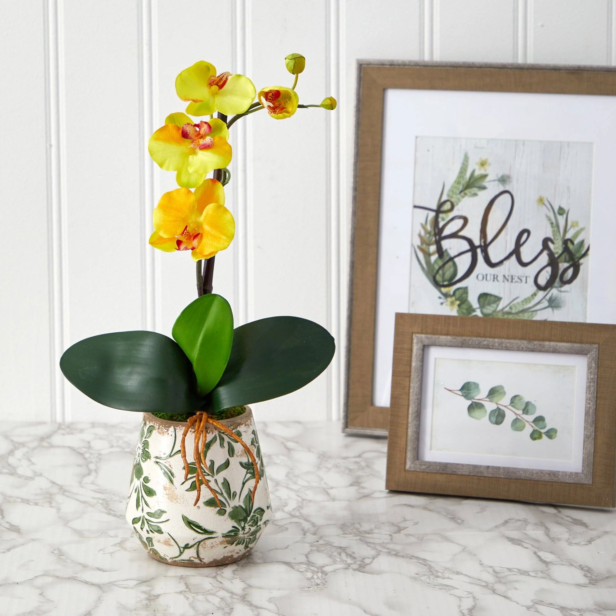 18” Mini Orchid Phalaenopsis Artificial Arrangement in Floral Vase - Image 2