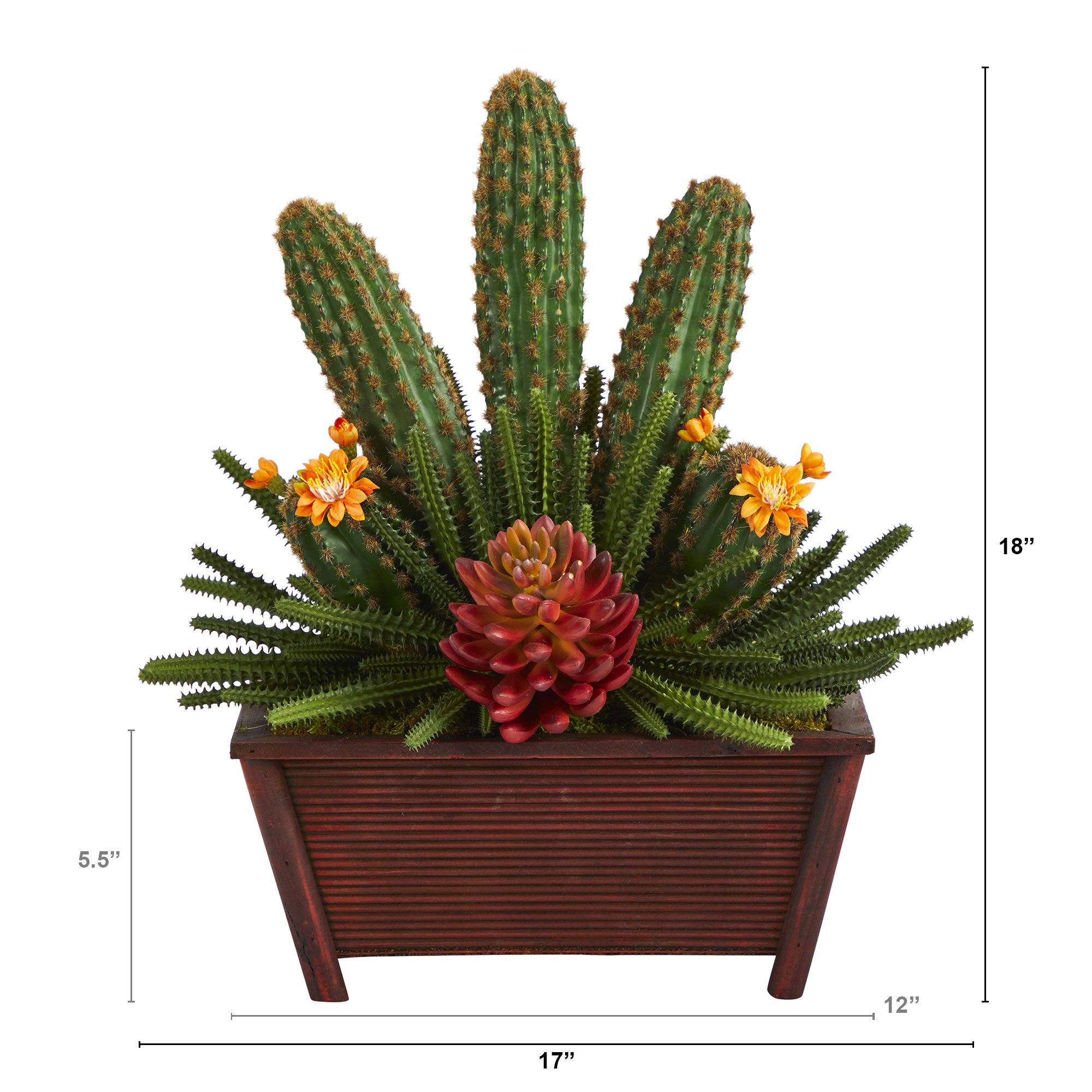 18” Mixed Cactus Succulent Artificial Plant in Planter - Image 2