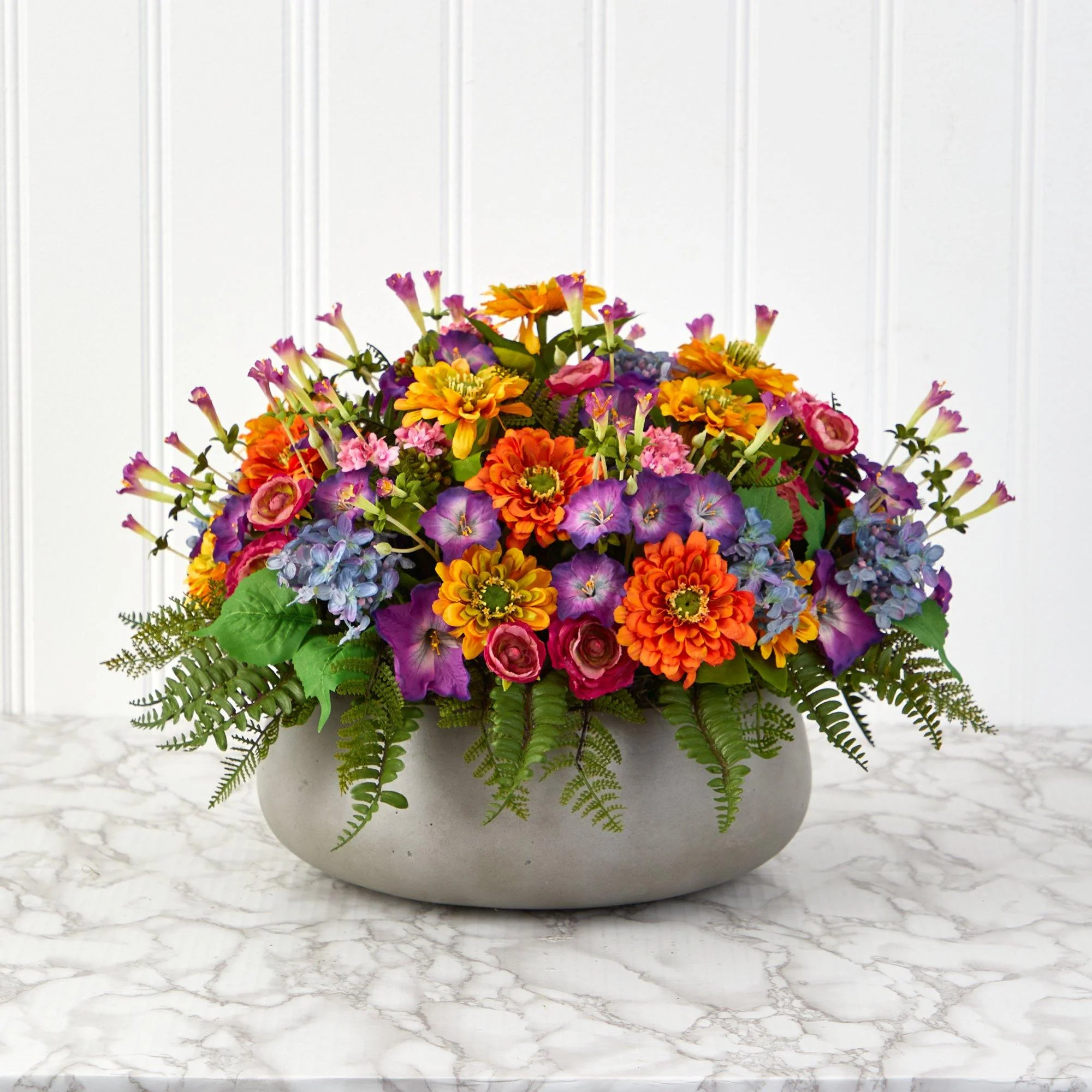 18” Mixed Floral Artificial Plant in Gray Garden Planter - Image 3