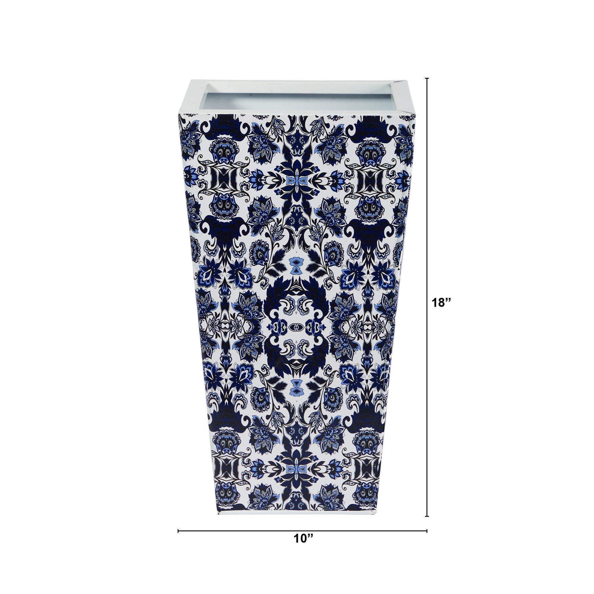 18” Oriental Blue and White Classic Metal Planter - Image 2