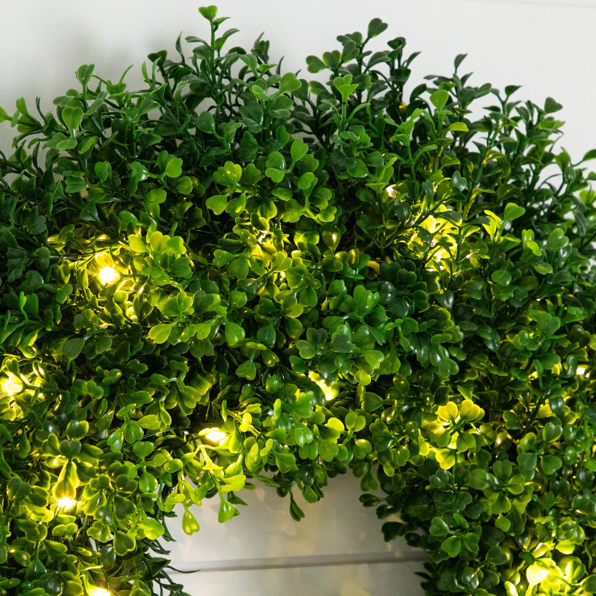 18" Pre-Lit Artificial Boxwood Wreath with 25 Warm White LED Lights - Image 2