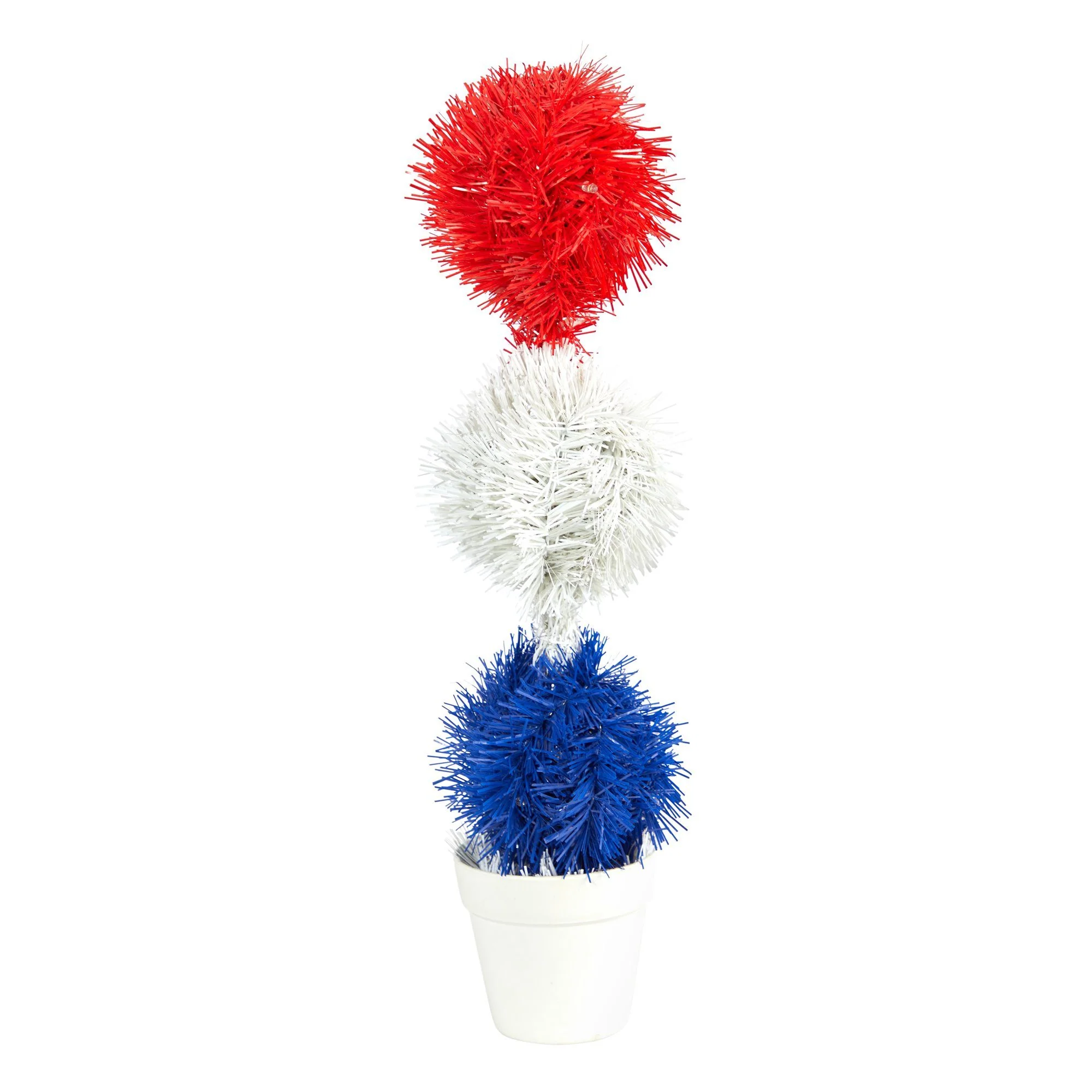 18” Red, White and Blue “Americana” Artificial Topiary Plant with 35 Warm LED Lights - Image 3