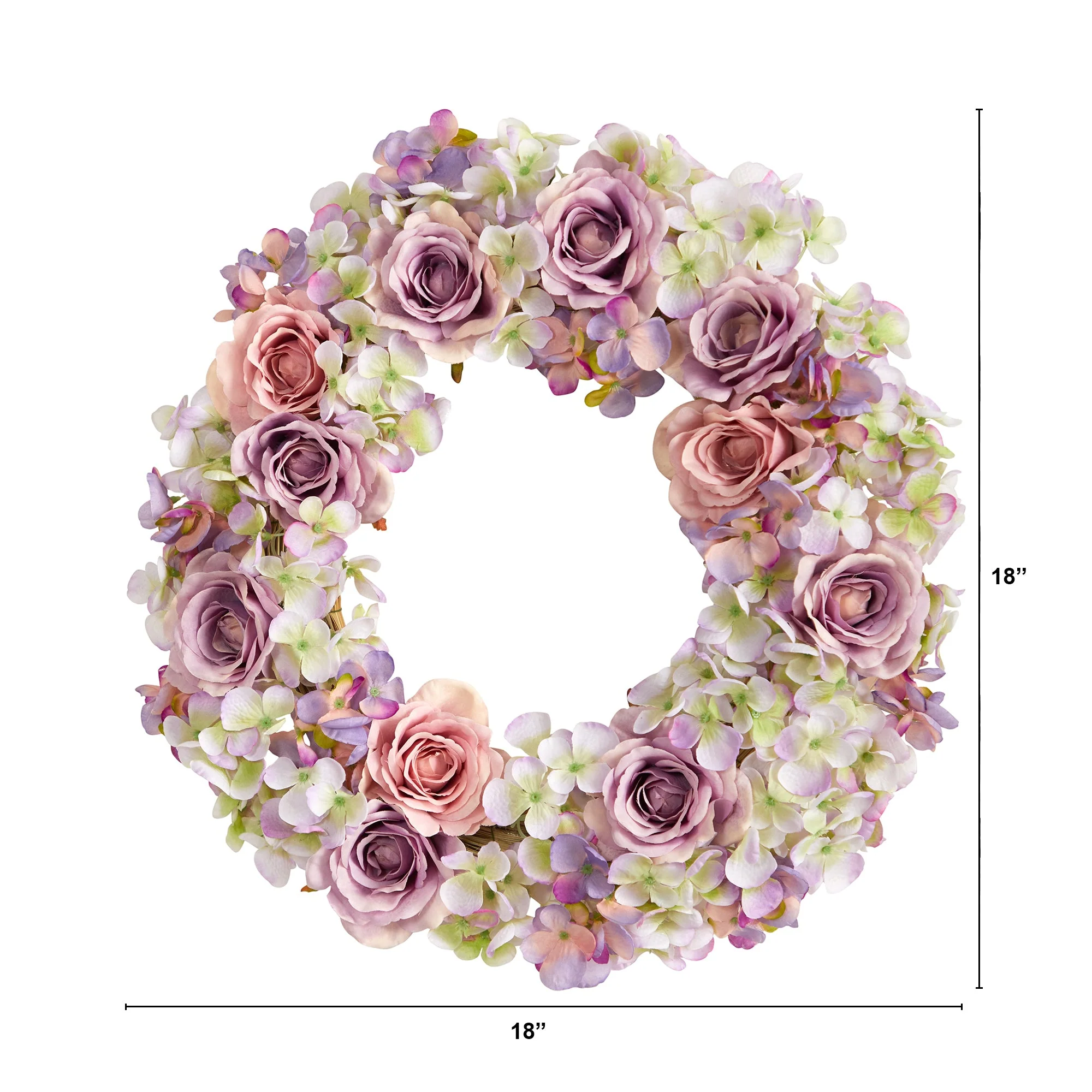 18” Rose and Hydrangea Artificial Wreath - Image 2