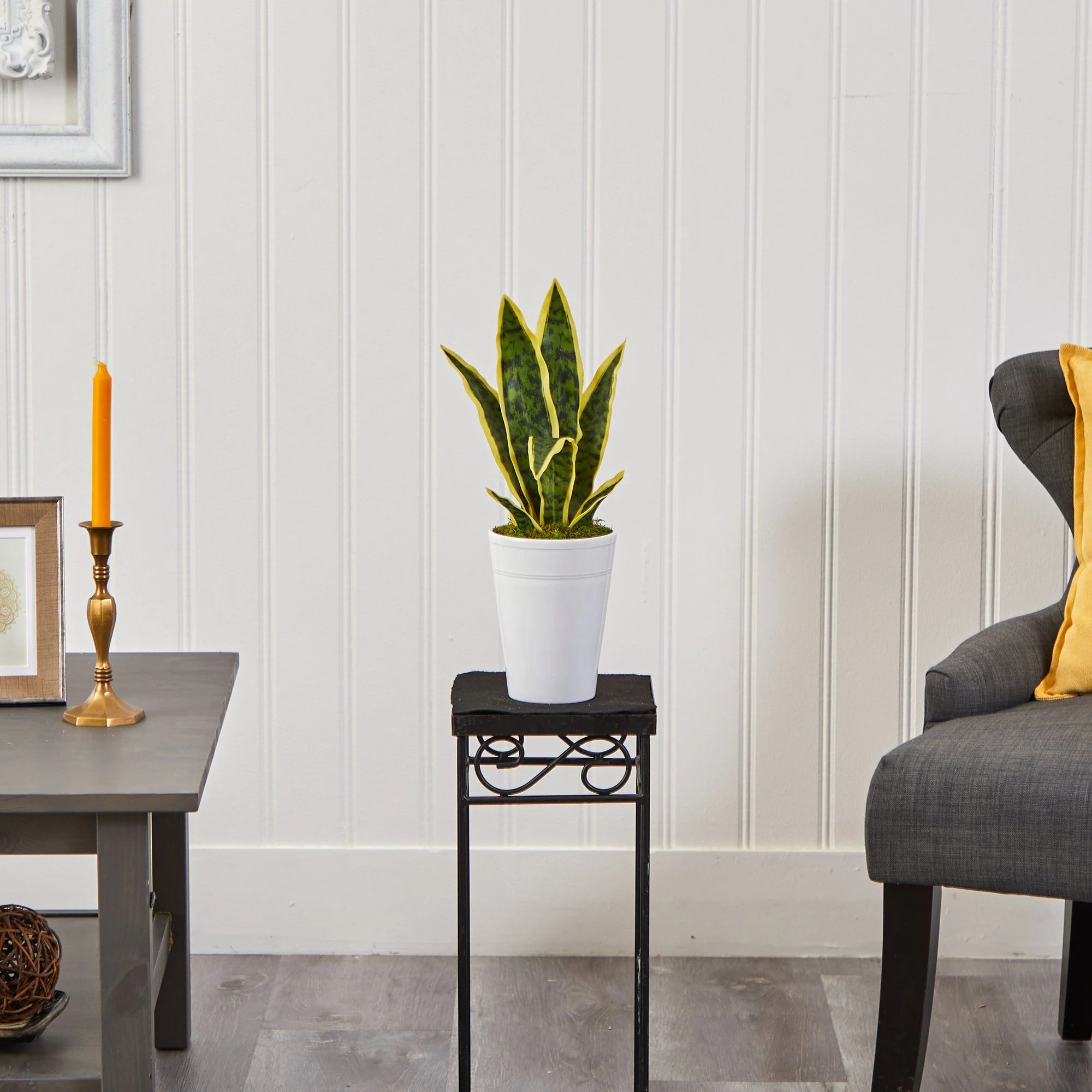 18” Sansevieria Artificial Plant in White Planter - Image 3