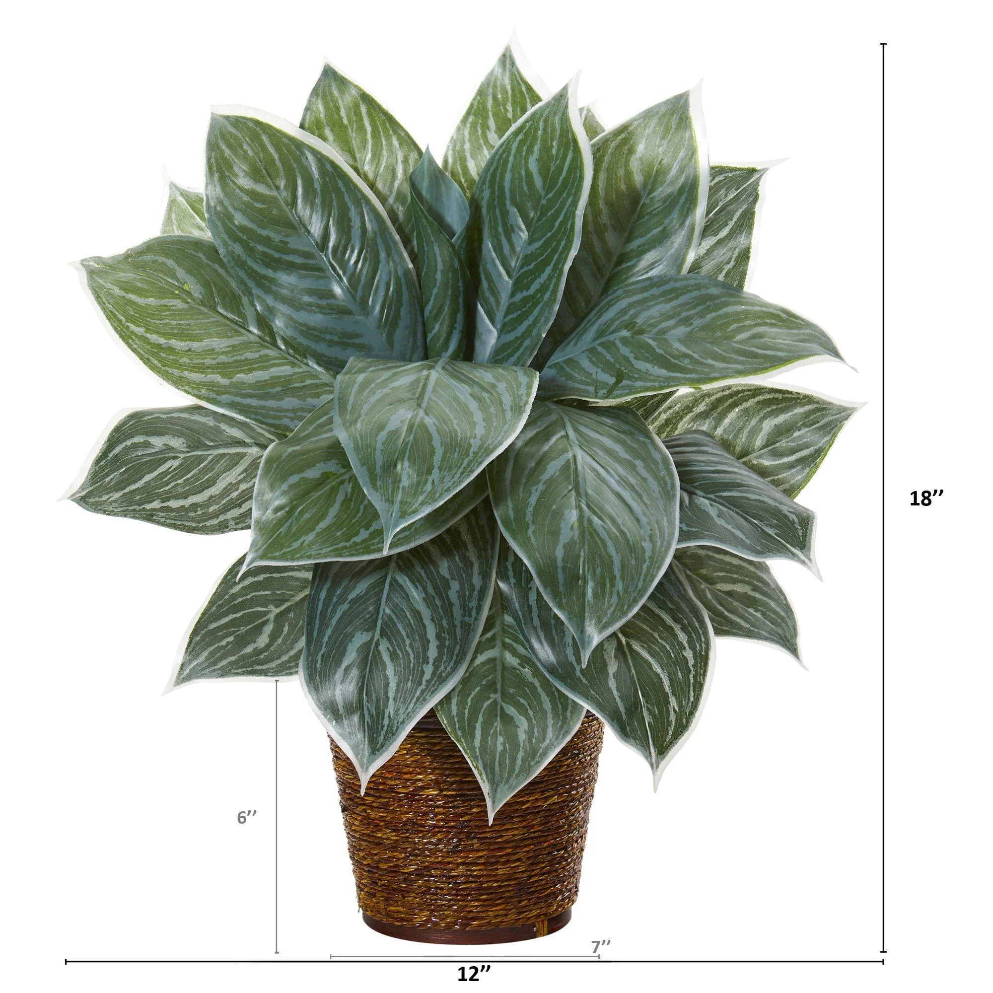 18” Silver Aglonema Artificial Plant in Basket (Real Touch) - Image 2