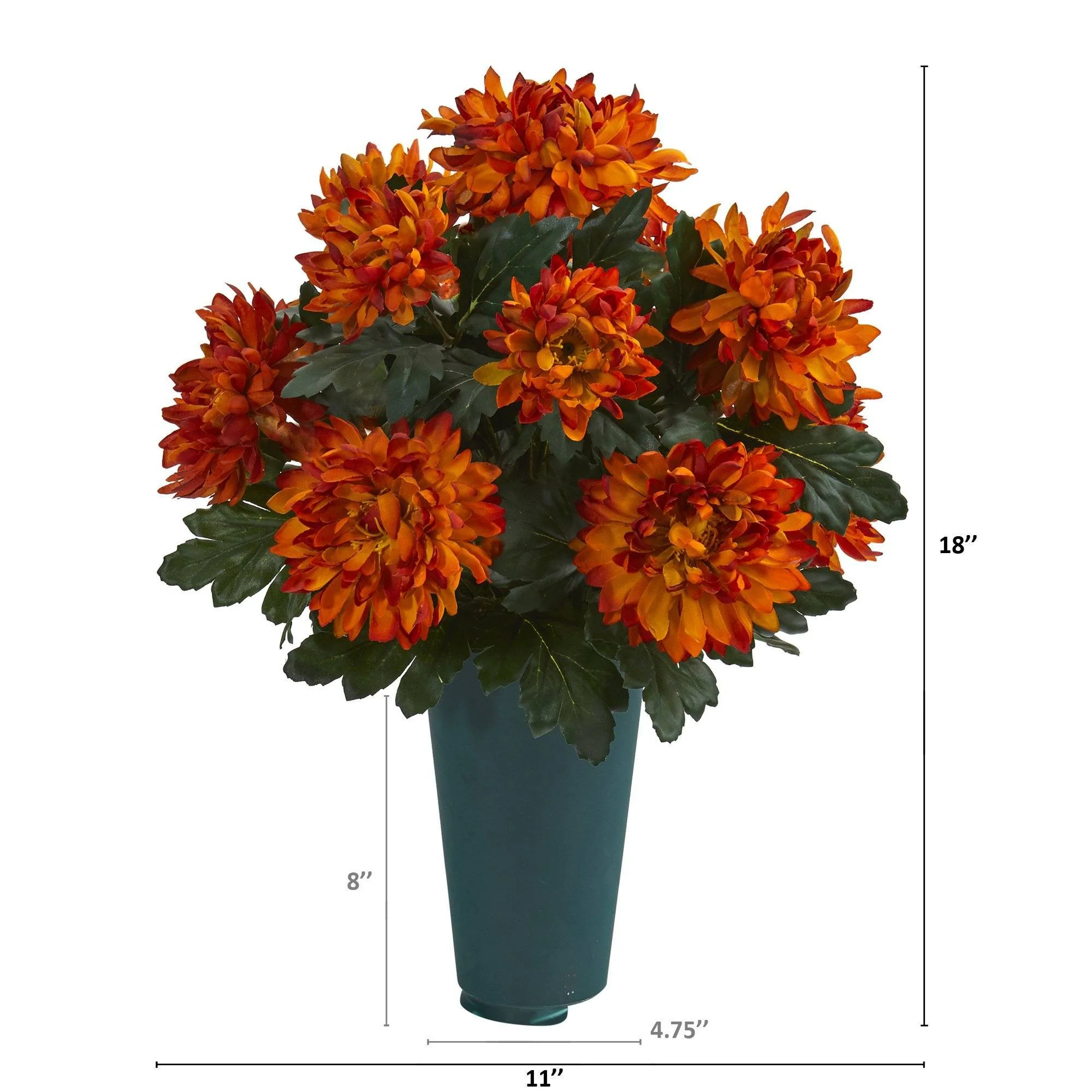 18” Spider Mum Artificial Graveside Memorial Arrangement in Green Vase - Image 2