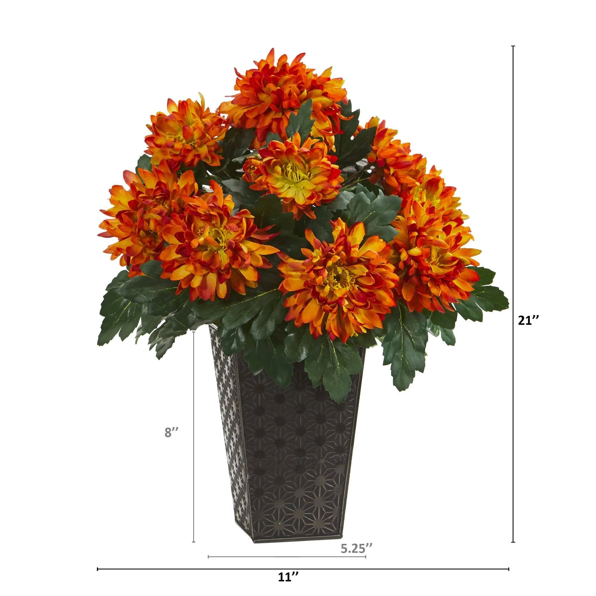 18” Spider Mum Artificial Plant in Black Tin Planter - Image 2