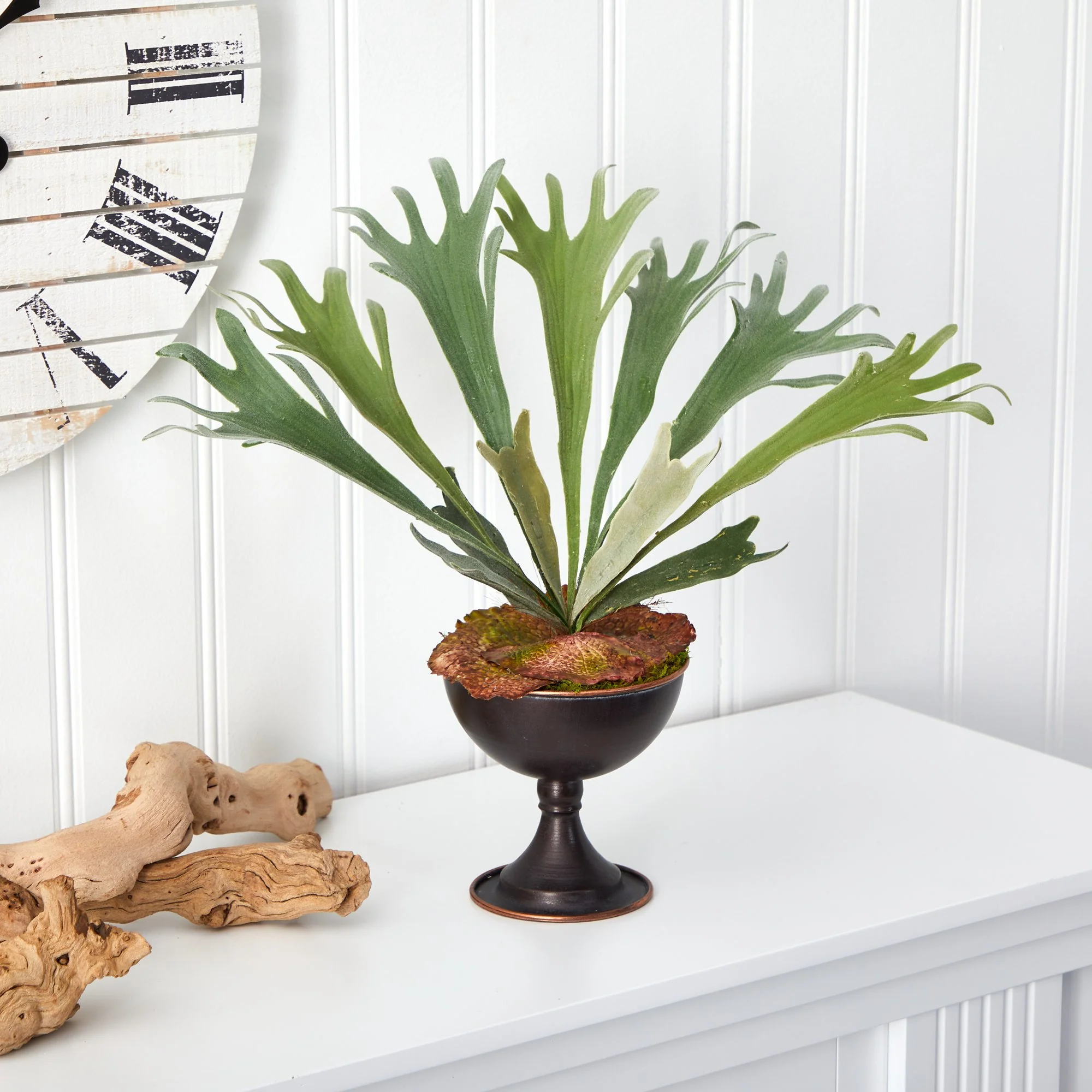 18” Staghorn Artificial Plant in Metal Chalice - Image 3
