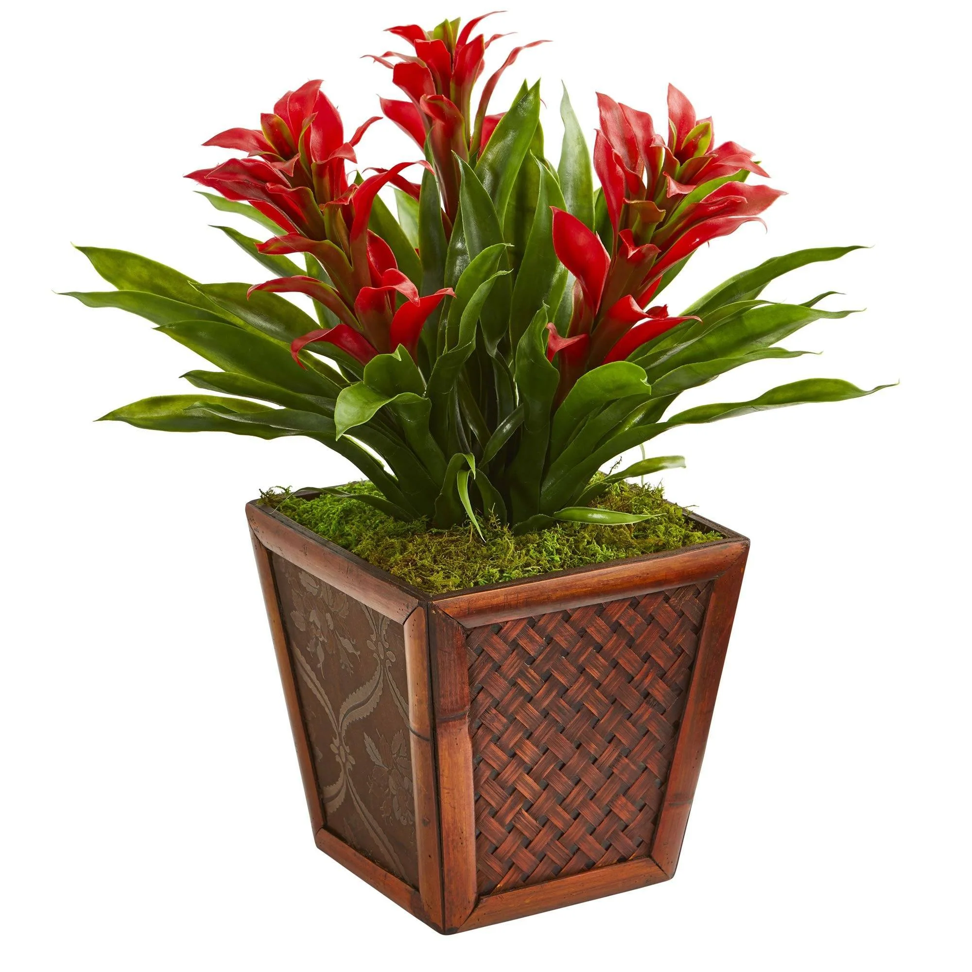 Triple Bromeliad Artificial Plant in Decorative Planter - Image 2