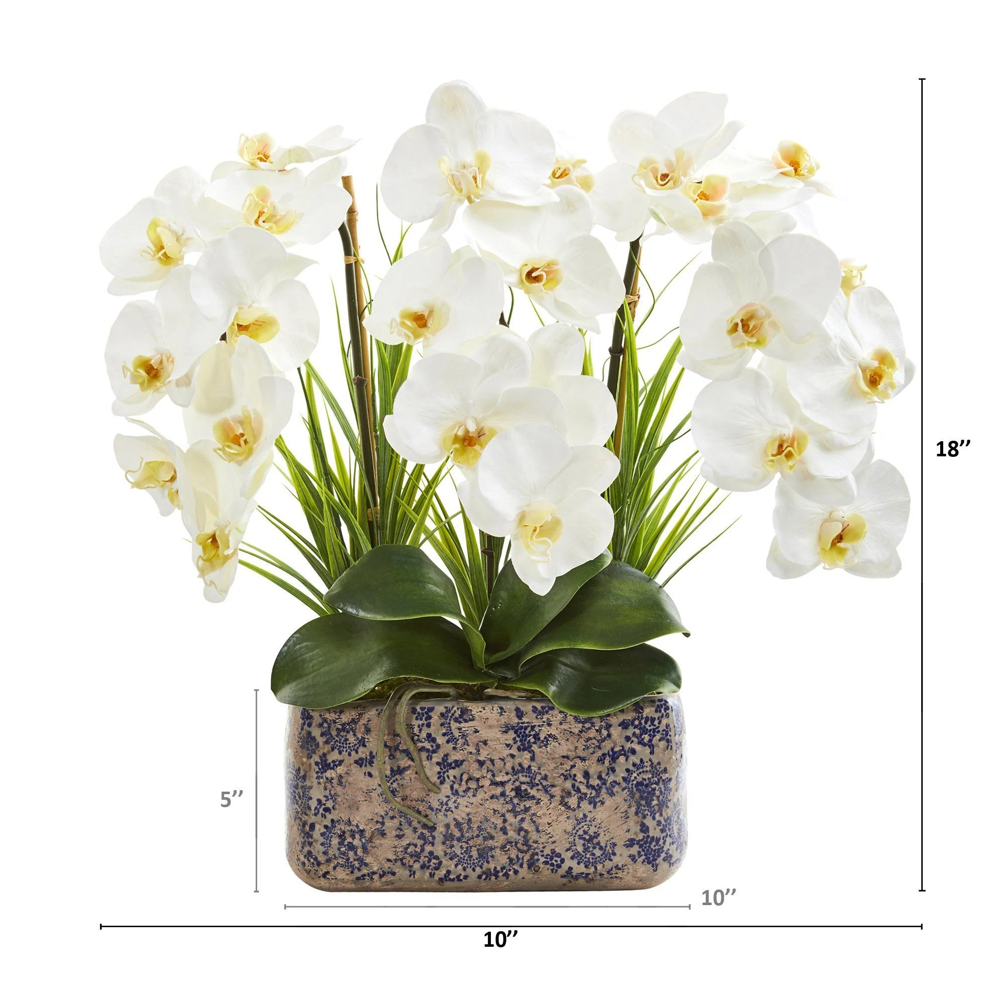 18” Triple Phalaenopsis Orchid Artificial Arrangement in Vintage Vase - Image 2