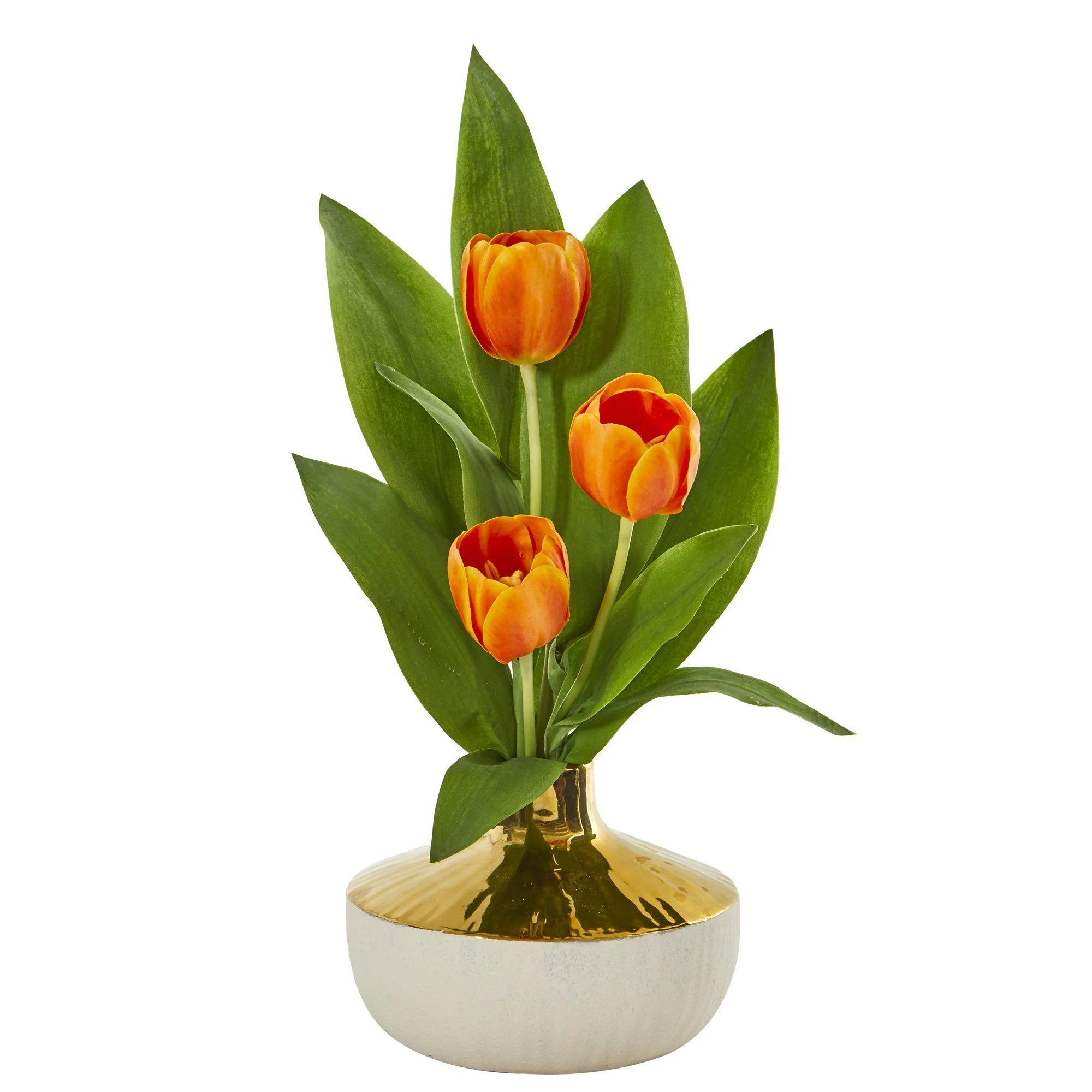 18” Tulip Arrangement in Gold and Cream Elegant Vase - Image 4
