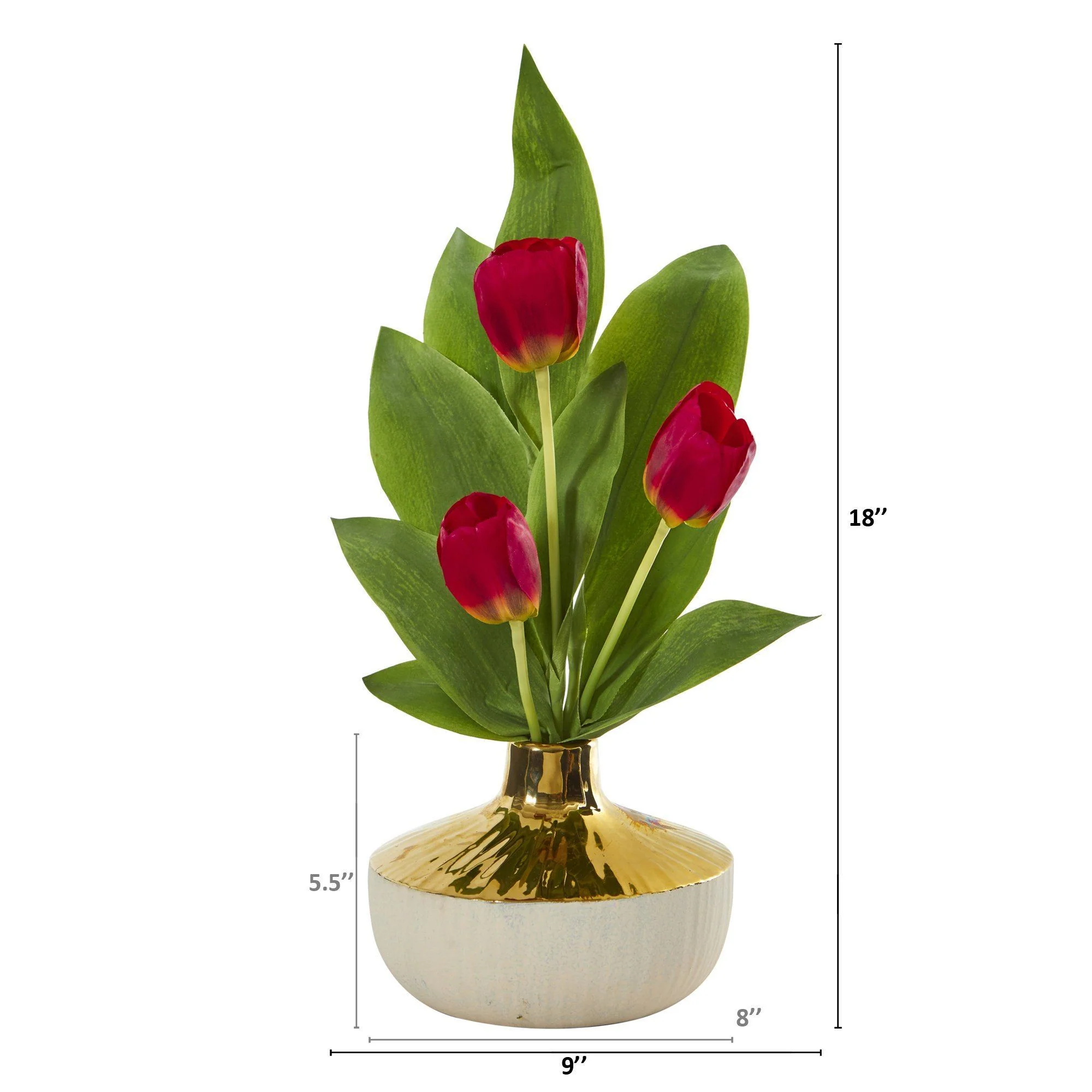18” Tulip Arrangement in Gold and Cream Elegant Vase - Image 7