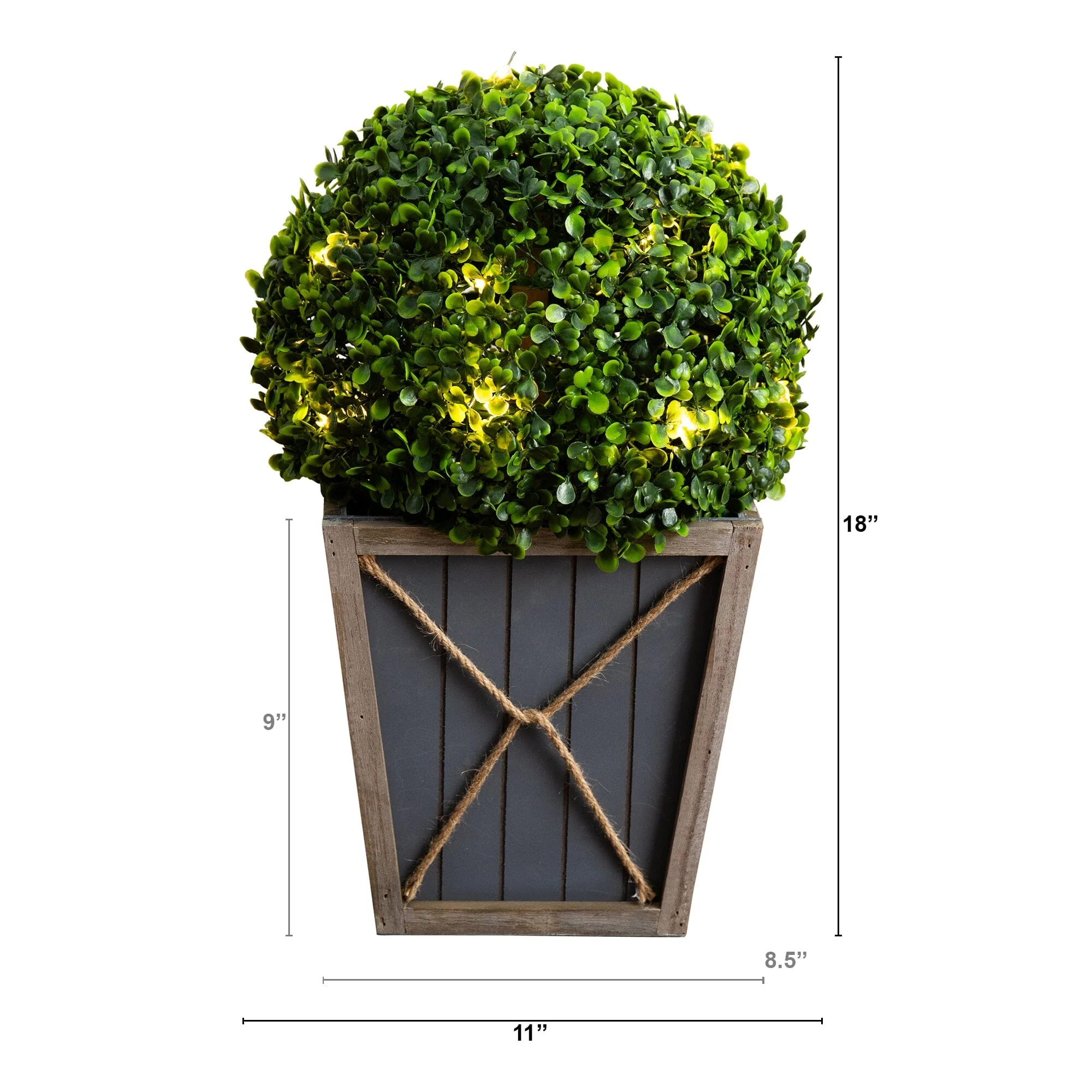 18” UV Resistant Artificial Boxwood Ball Topiary with LED Lights in Decorative Planter (Indoor/Outdoor) - Image 6