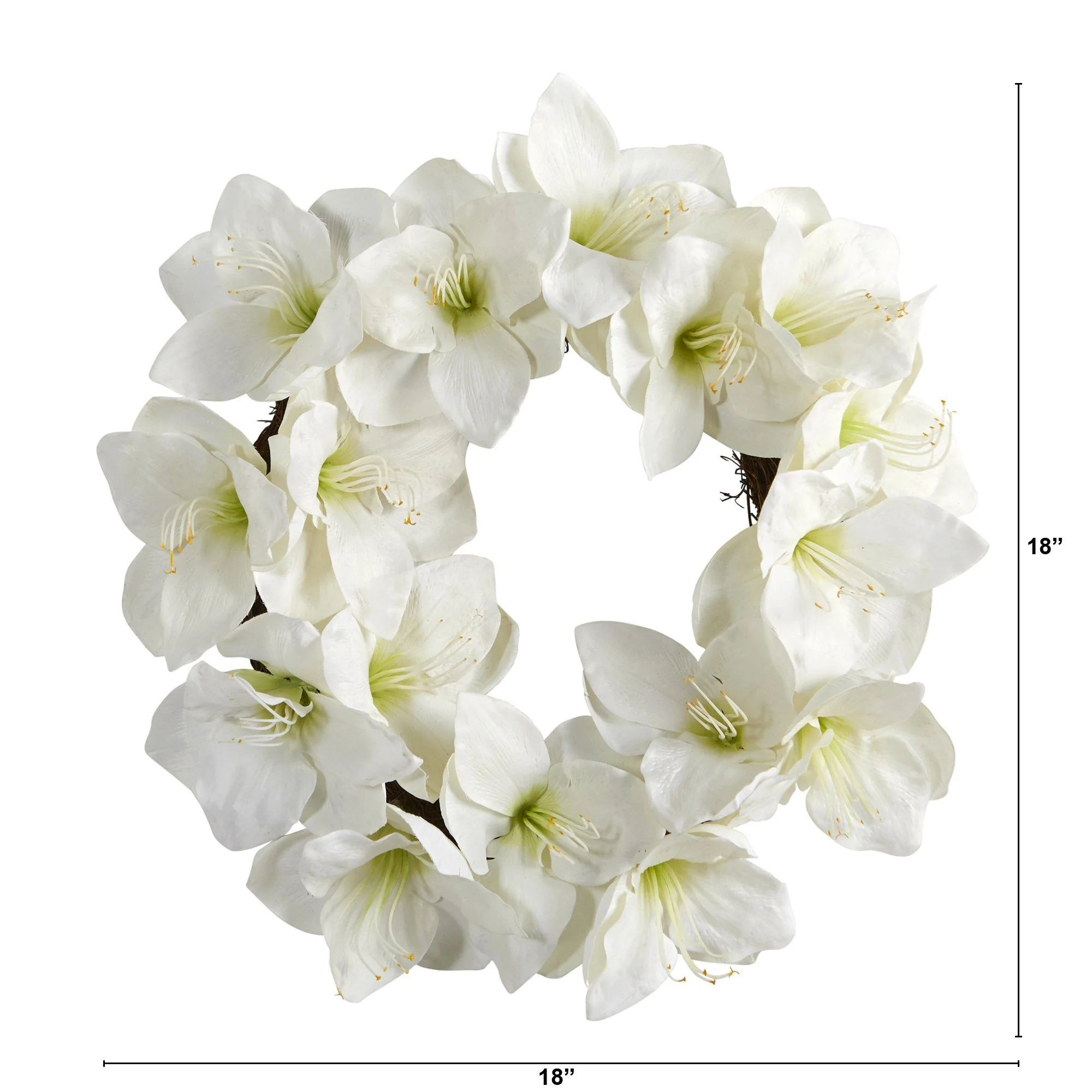 18” White Amaryllis Artificial Wreath - Image 2