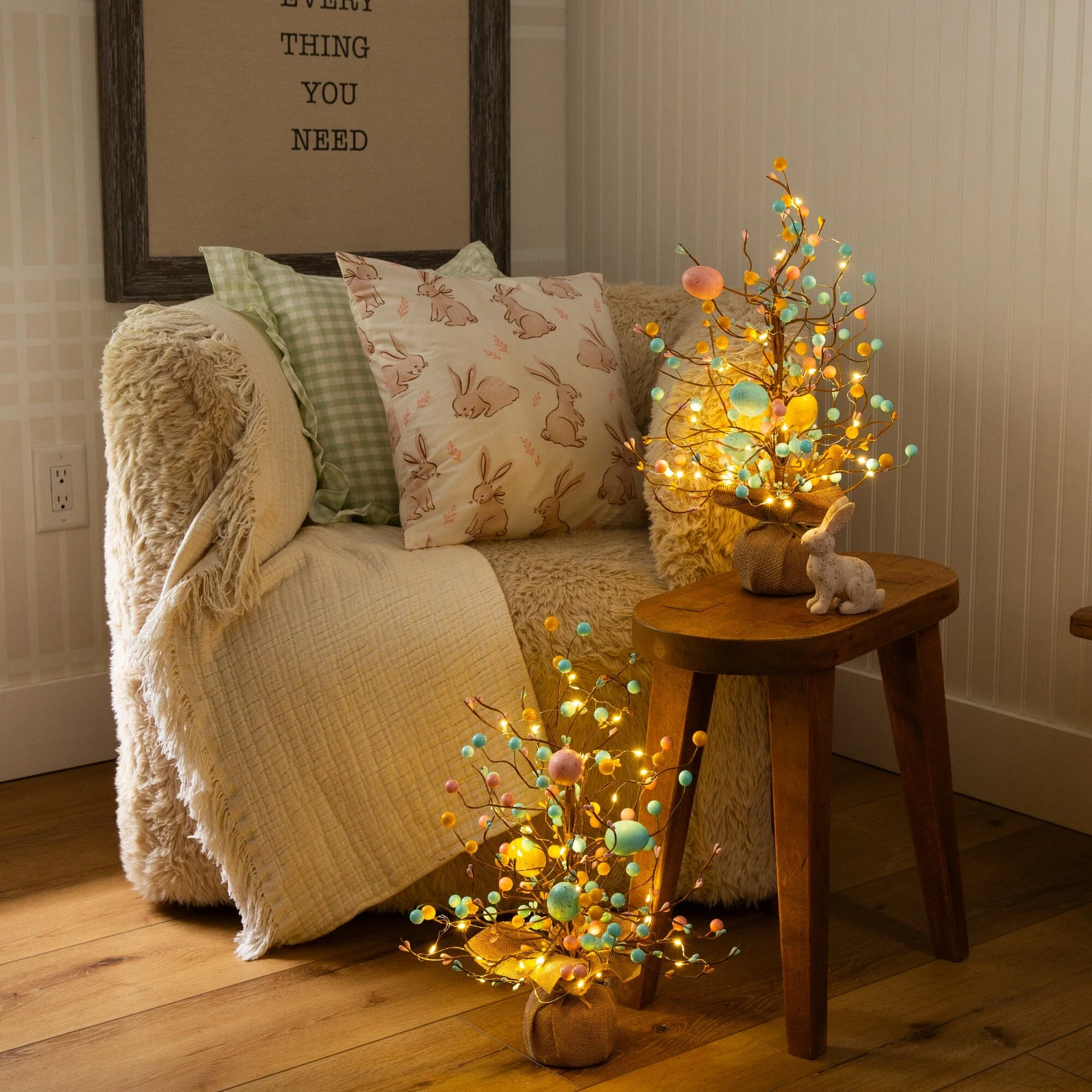 18" Pre-Lit Artificial Easter Egg Twig Tree with 30 LED Lights in Burlap Wrapped Base - Set of 2 - Image 3