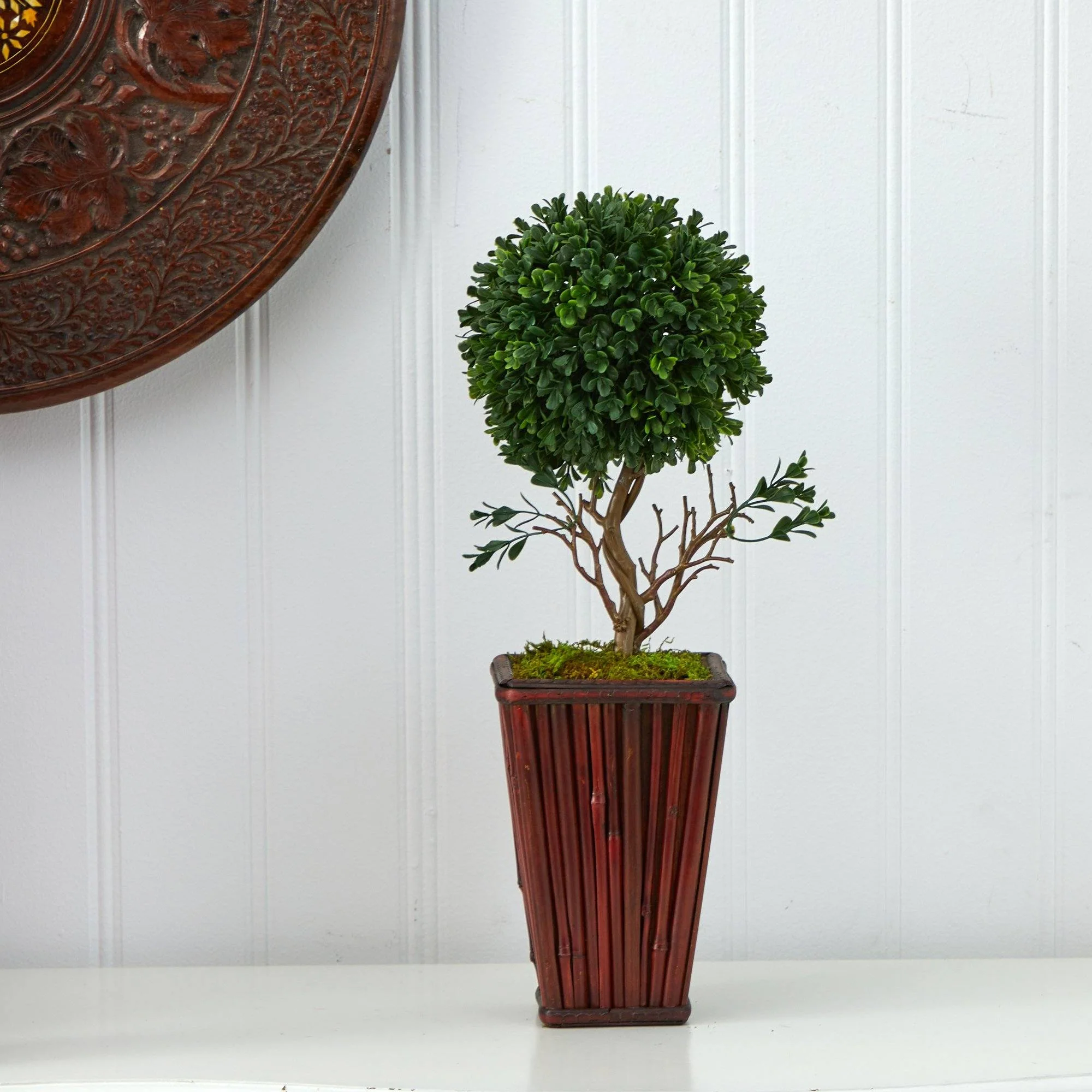 19” Boxwood Topiary Artificial Tree in Decorative Planter(Indoor/Outdoor) - Image 2