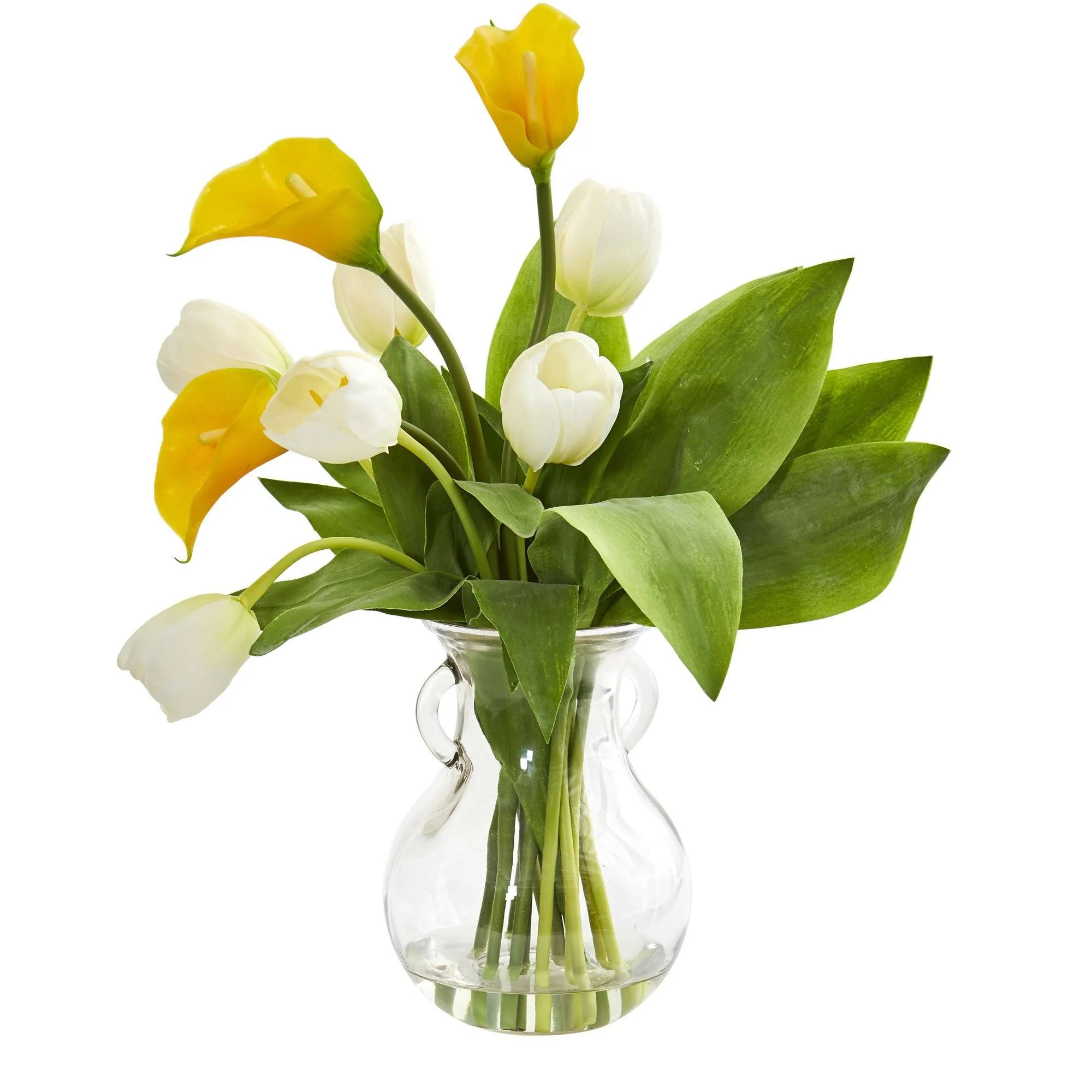 Calla Lily & Tulips Artificial Arrangement in Decorative Vase - Image 3