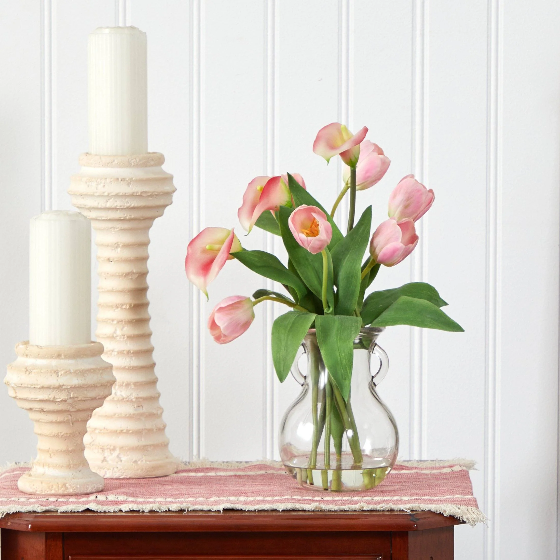Calla Lily & Tulips Artificial Arrangement in Decorative Vase - Image 5