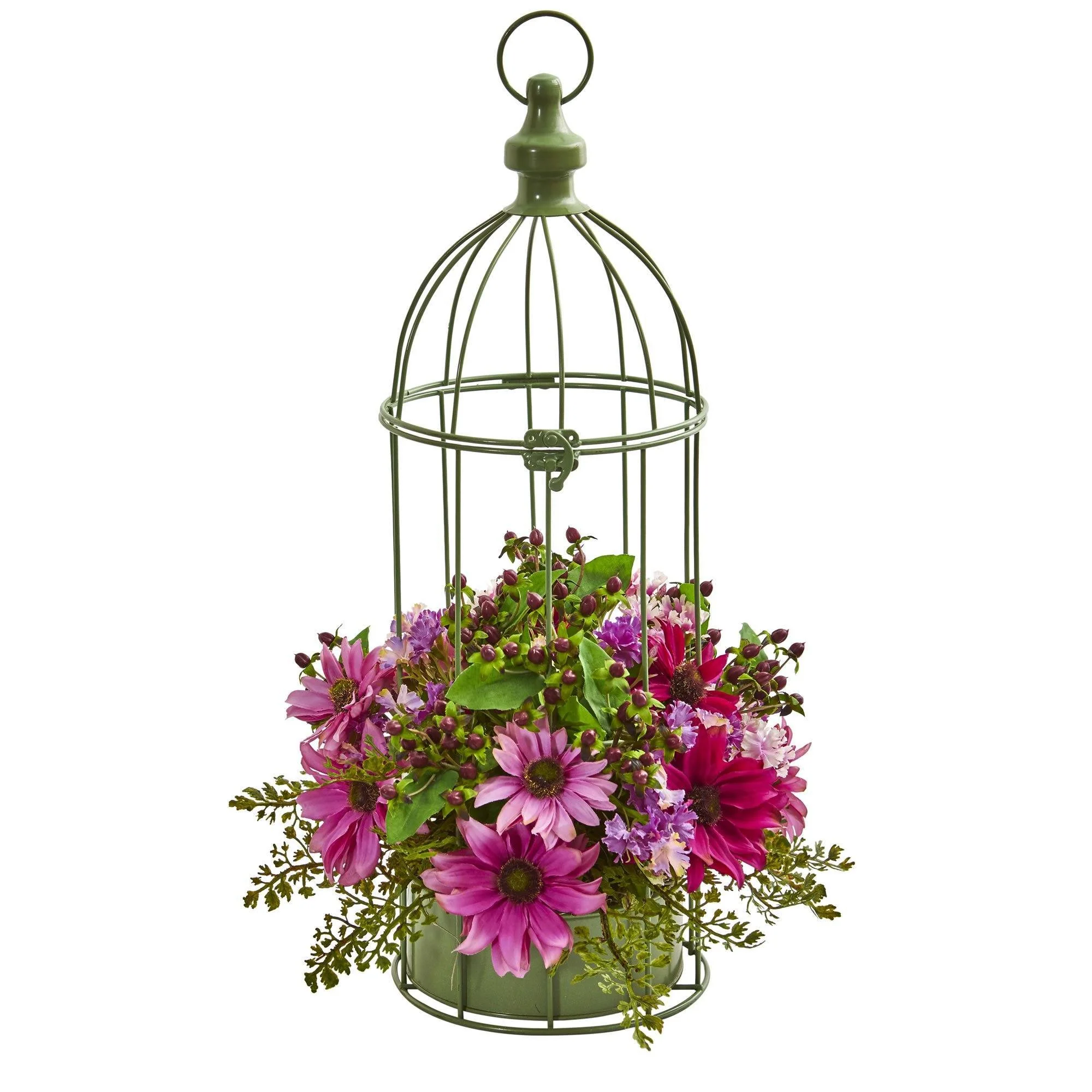 Daisy Artificial Arrangement in Decorative Bird Cage - Image 2